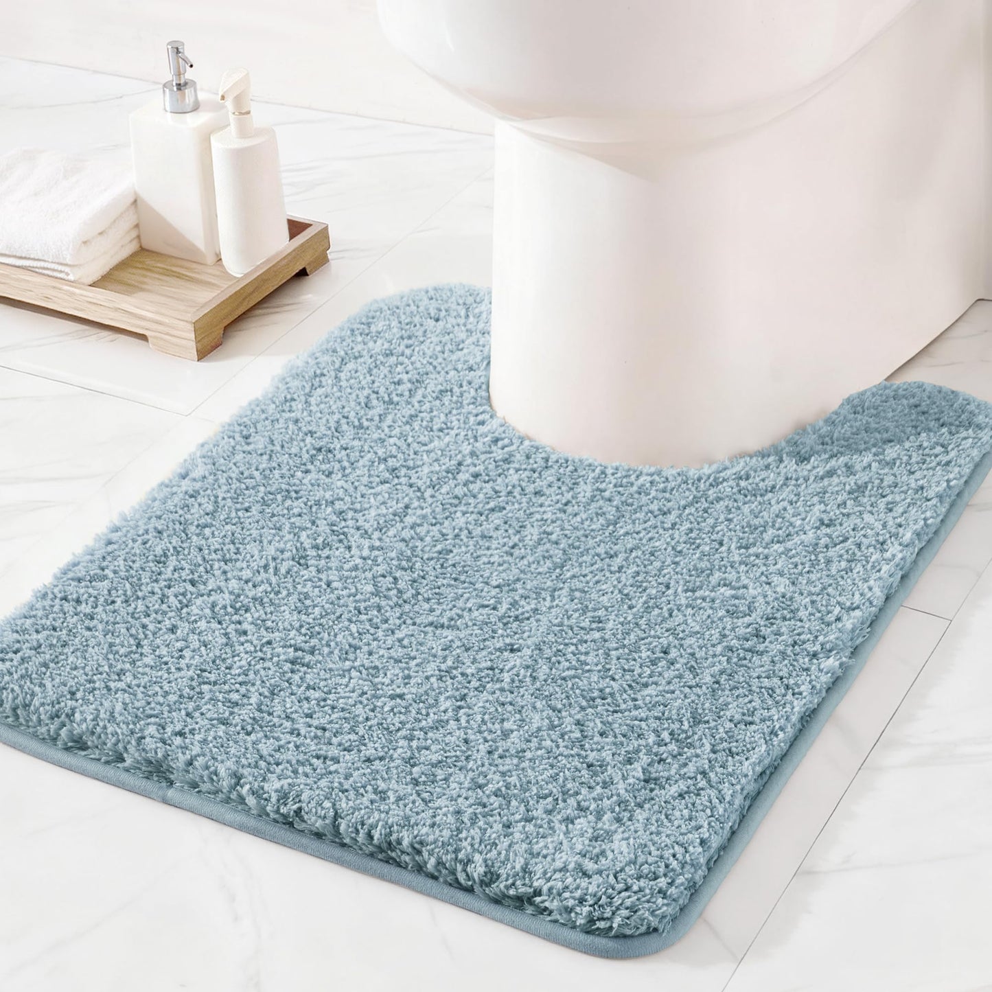 Exclusivo Mezcla Toilet Rugs U-Shaped 20x24, Extra Soft Non Slip Absorbent Water Microfiber Bath Rugs, Machine Washable Quick Dry Bath Mats for Toilet, Solid Blue