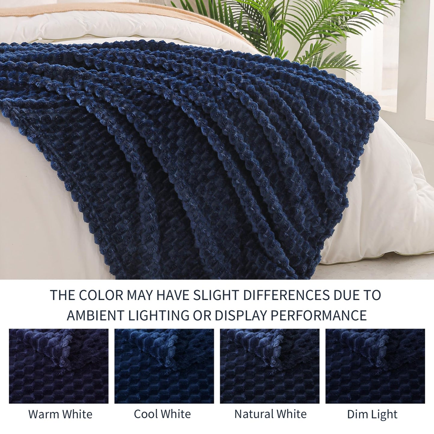 Exclusivo Mezcla Fleece California King Blanket for Bed, Oversized Fuzzy Navy Blue Bed Blankets, Soft Cozy Plush Sofa Throws for All Seasons, 120x120 Inches