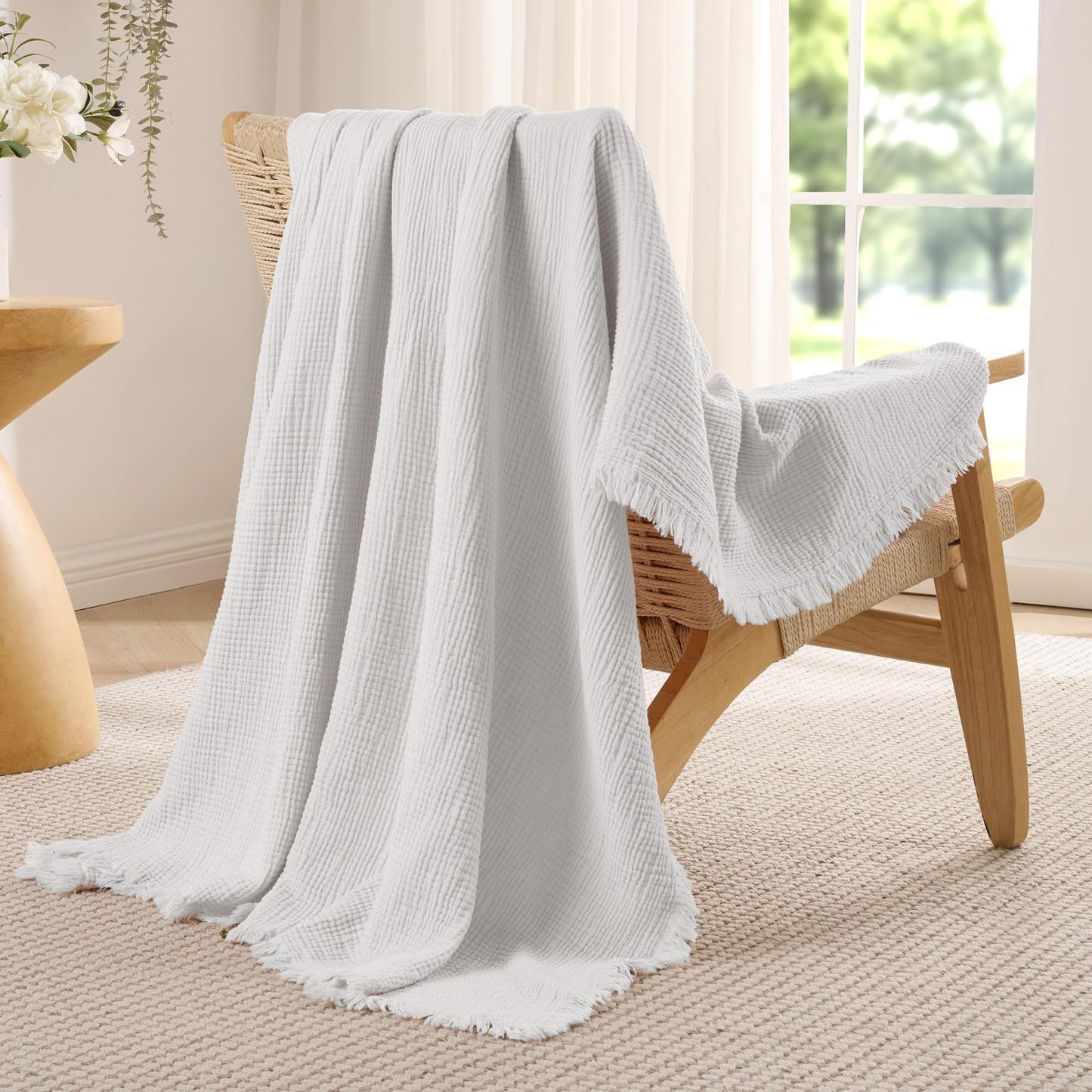 Exclusivo Mezcla 100% Cotton Muslin Twin Size Blanket 330 GSM, 6 Layers Breathable and Lightweight Gauze Blankets for Bed, Soft Bedspread, 60"x80", Light Grey