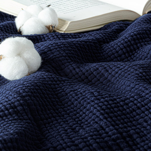 Exclusivo Mezcla 100% Cotton Muslin Throw Blanket , 4 Layers Breathable and Lightweight Gauze Blankets with Fringes for Couch, Soft, Decorative, 50"x70", Navy Blue