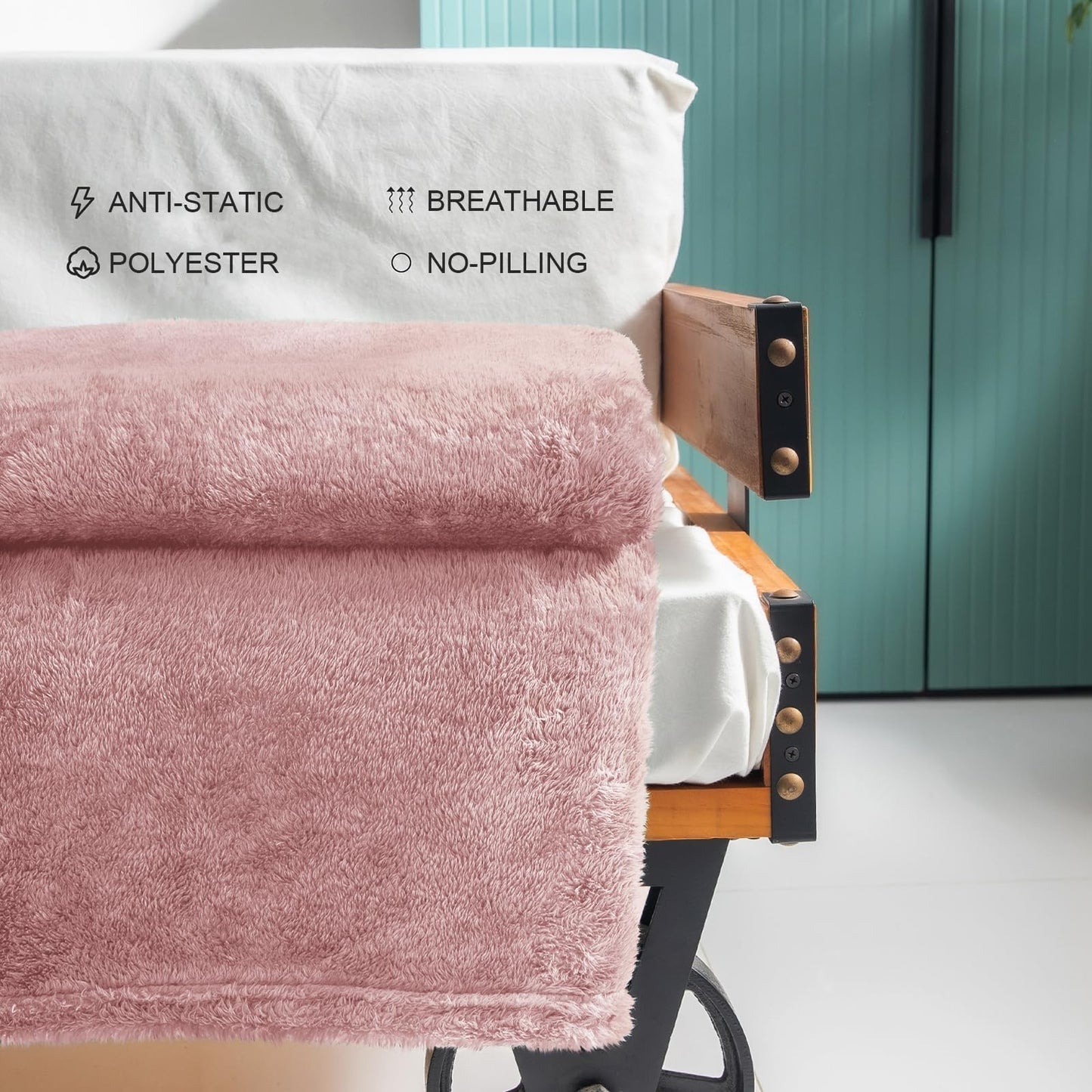 Exclusivo Mezcla Plush Fuzzy Large Fleece Throw Blanket ( 50" x 70", Dusty Pink)- Soft, Warm& Lightweight