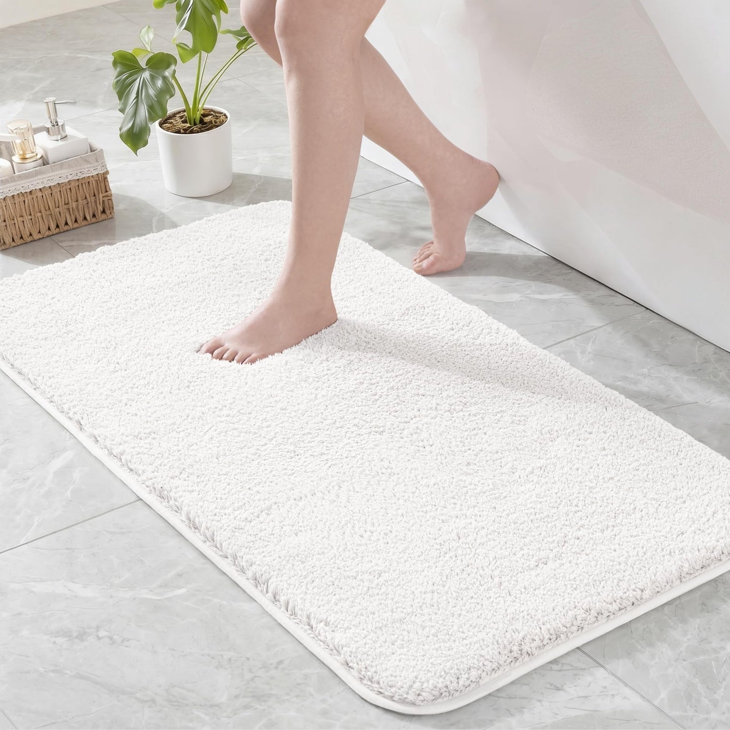Exclusivo Mezcla Bathroom Rugs Mat 24x36, Extra Soft Non Slip Absorbent Water Microfiber Bath Rugs, Machine Washable Quick Dry Bath Mats for Bathroom Floor, Shower, Home Decor, Solid Ivory