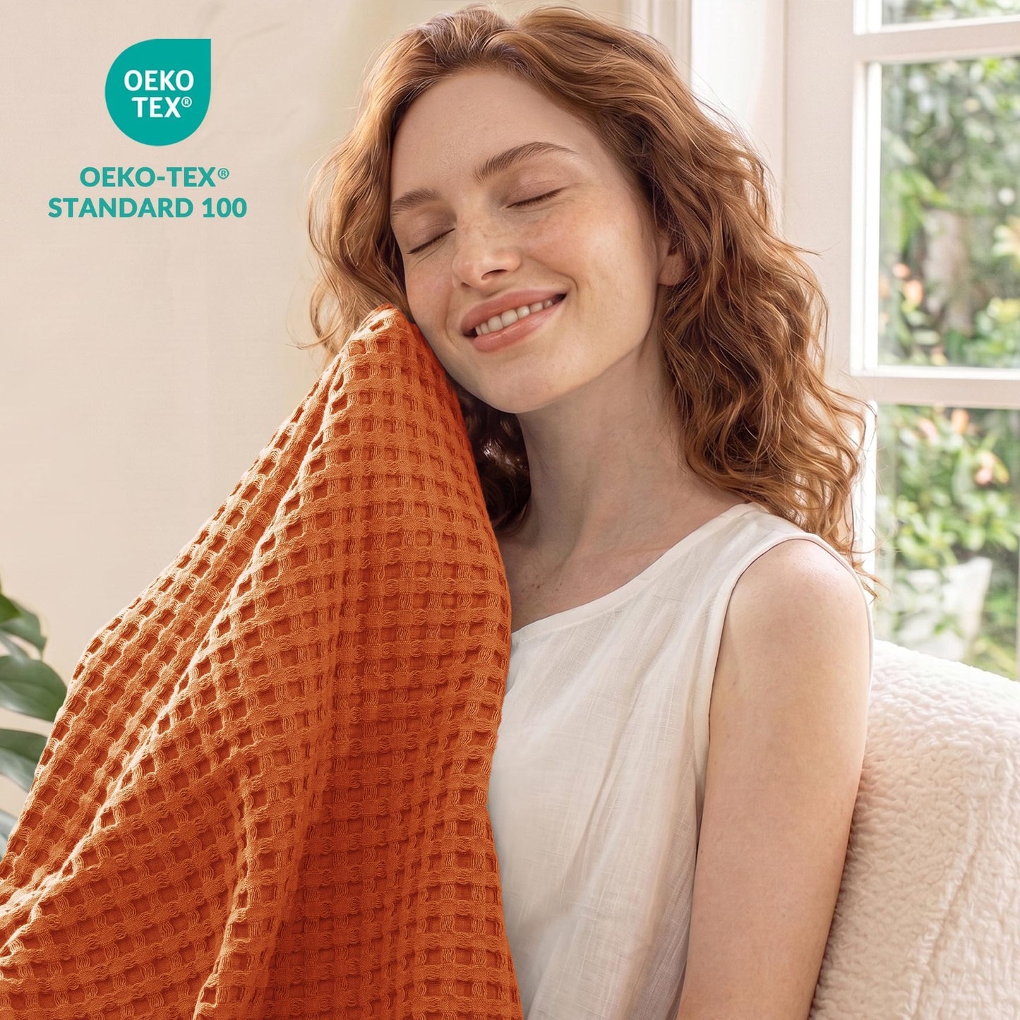 Exclusivo Mezcla 100% Cotton Throw Blanket, Lightweight Gauze Blankets for Sofa(50"x60", Burnt Orange)
