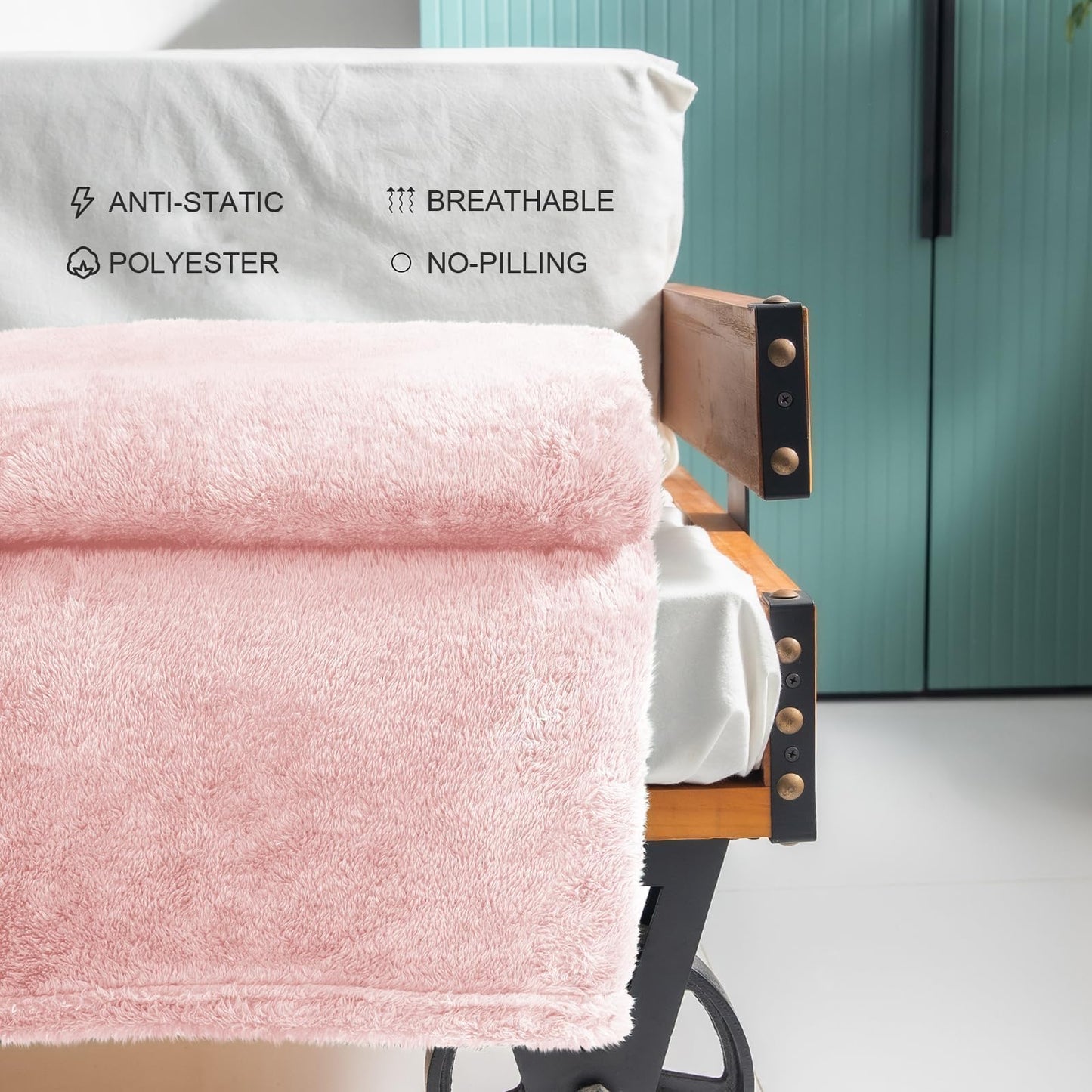 Exclusivo Mezcla Plush Fuzzy Large Fleece Throw Blanket (50" x 70", Light Pink)- Soft, Warm& Lightweight