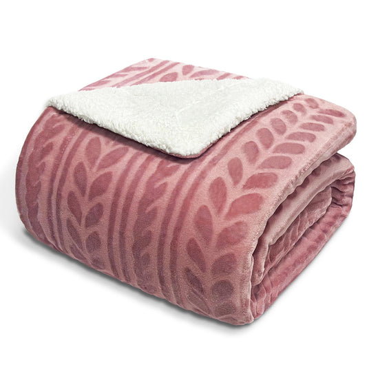 Exclusivo Mezcla Twin Size Sherpa Fleece Bed Blanket, Reversible Velvet Warm Blankets for Bed Couch Sofa, 90x66 Inches, Dusty Pink