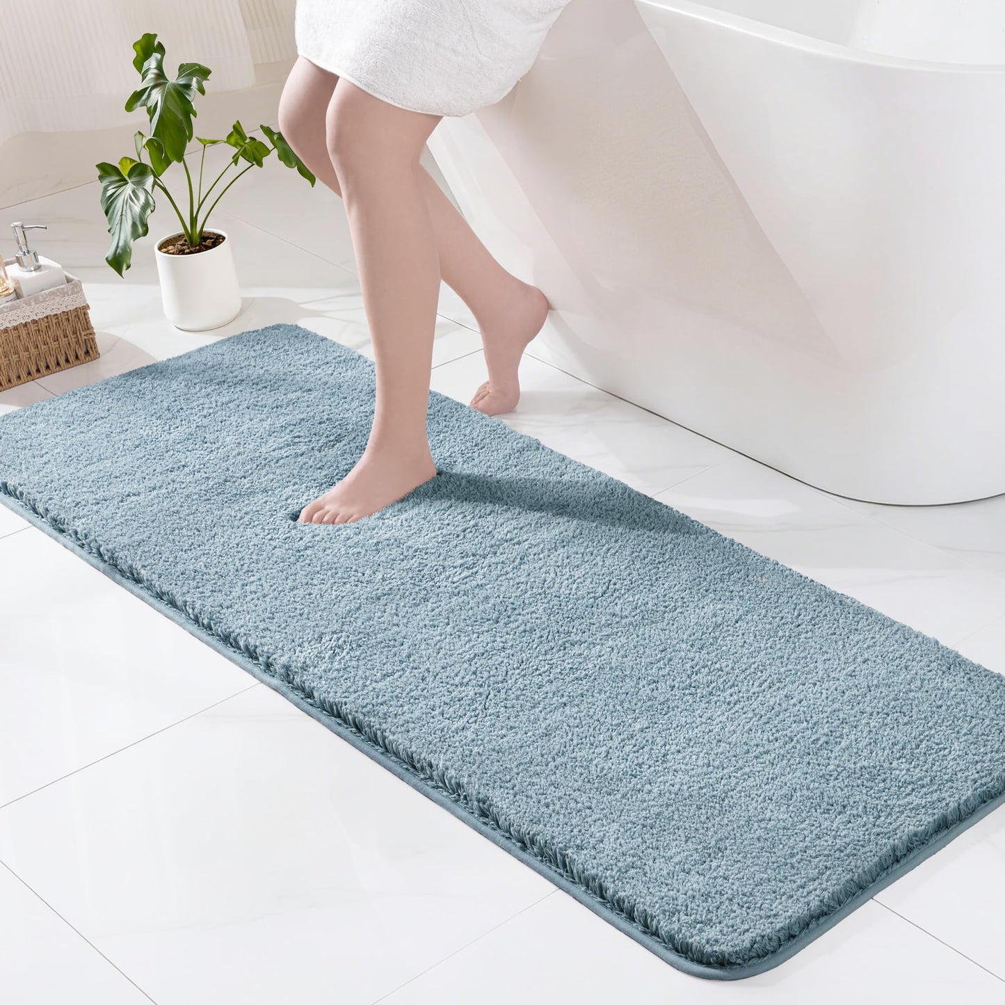 Exclusivo Mezcla Bathroom Rugs Mat 24x70, Extra Soft Non Slip Absorbent Water Microfiber Bath Rugs, Machine Washable Quick Dry Bath Mats for Bathroom Floor, Shower, Home Decor, Solid Blue