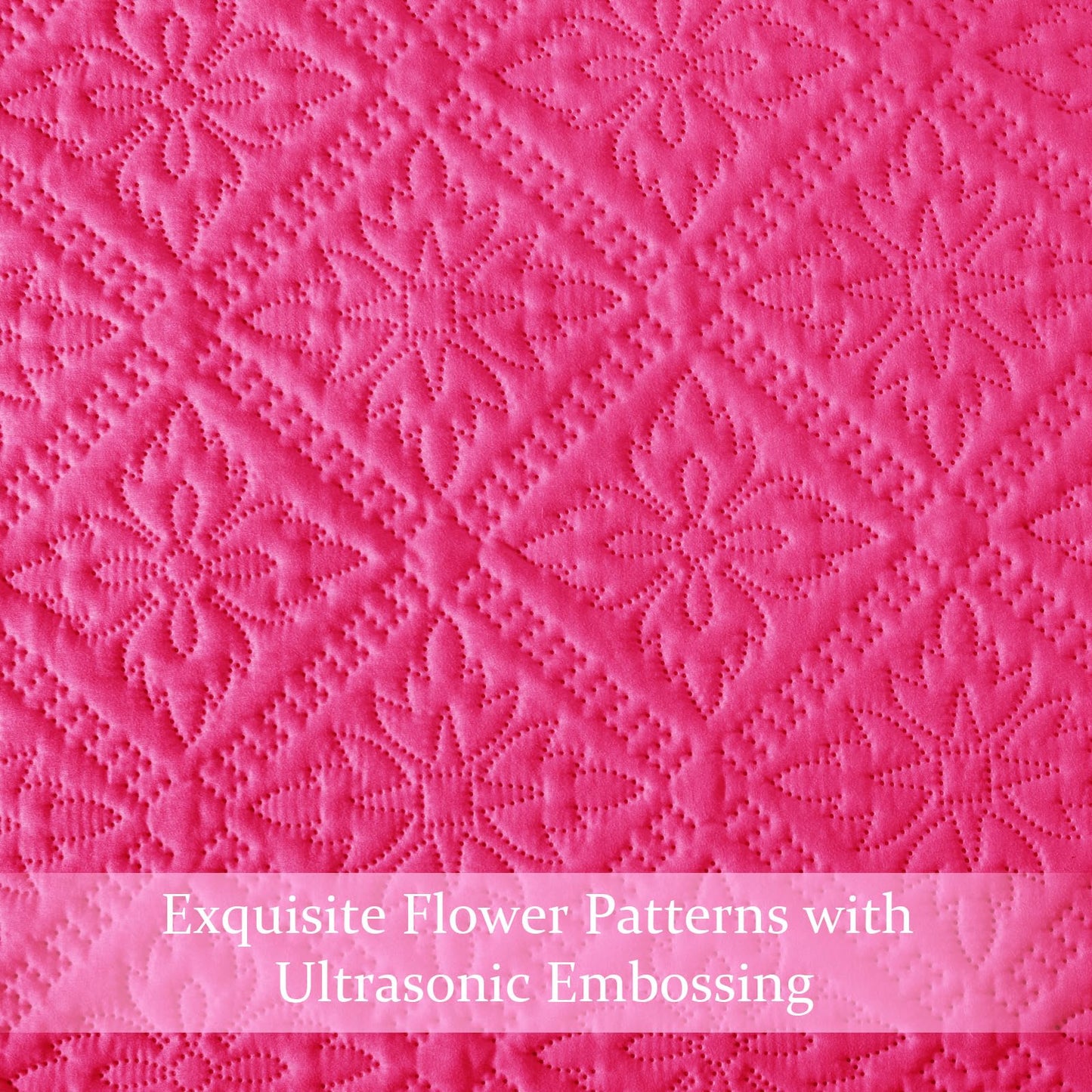 Exclusivo Mezcla Twin Quilt Bedding Set, Lightweight Soft Bedspreads Coverlets with 1 Pillow Sham, Modern Hot Pink Quilts Twin XL Size for All Seasons