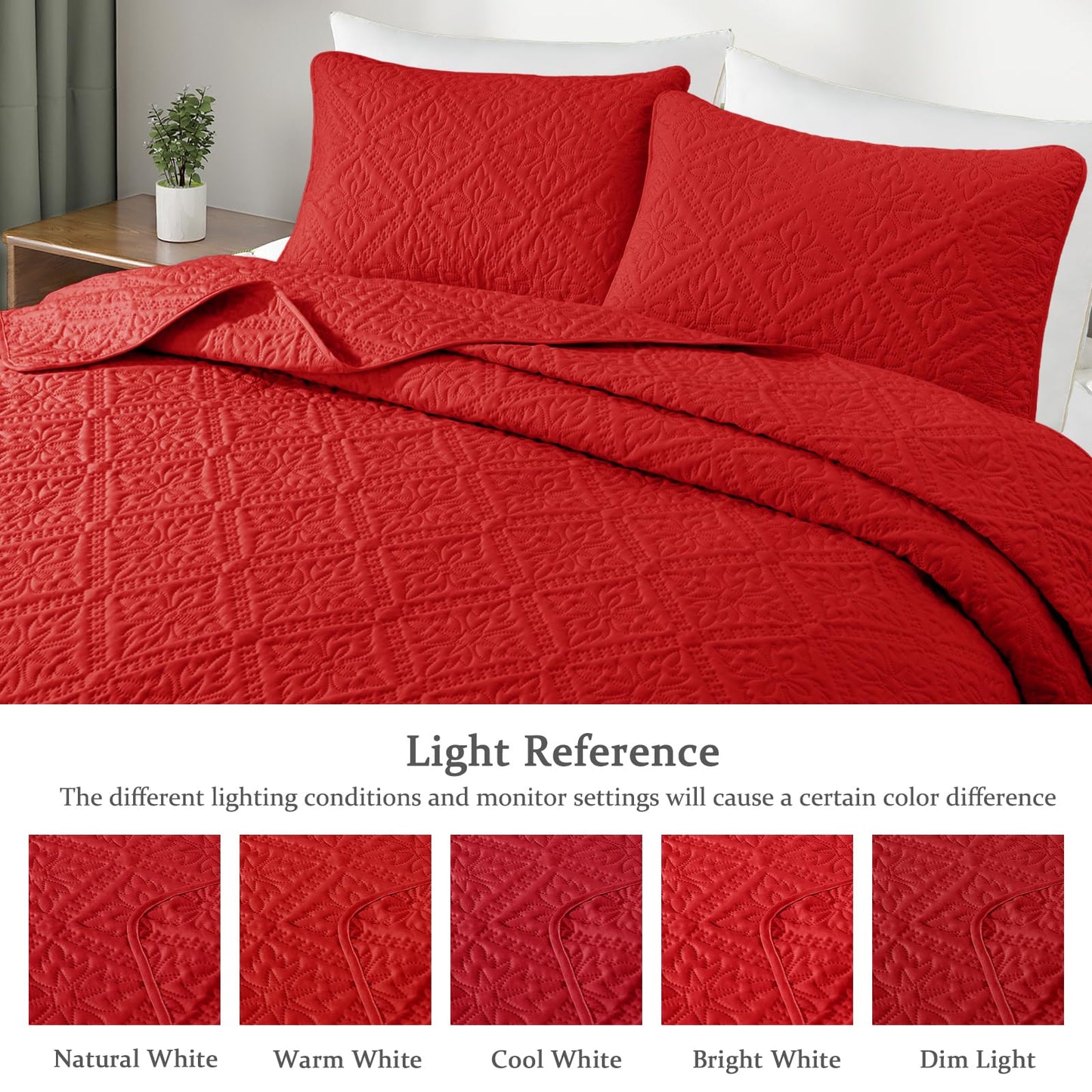 Exclusivo Mezcla California King Quilt Bedding Set, Lightweight Soft Bedspreads Coverlets with 2 Pillow Shams, Modern Red Oversized Quilts King Size for All Seasons