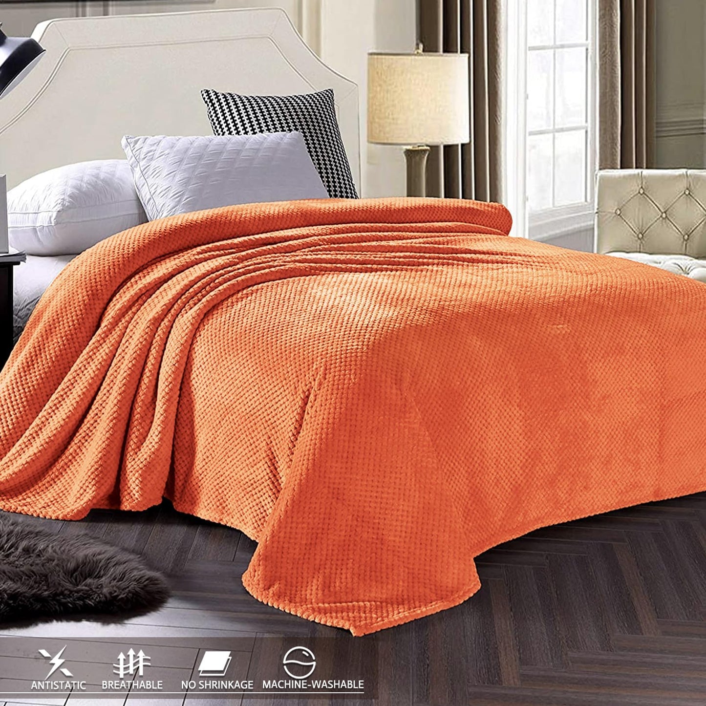 Exclusivo Mezcla Fleece Bed Blanket Twin Size, Super Soft and Warm Blankets for Couch, Sofa and Bed Waffle Textured, Cozy, Fuzzy and Lightweight (Burnt Orange, 60x80 Inches)