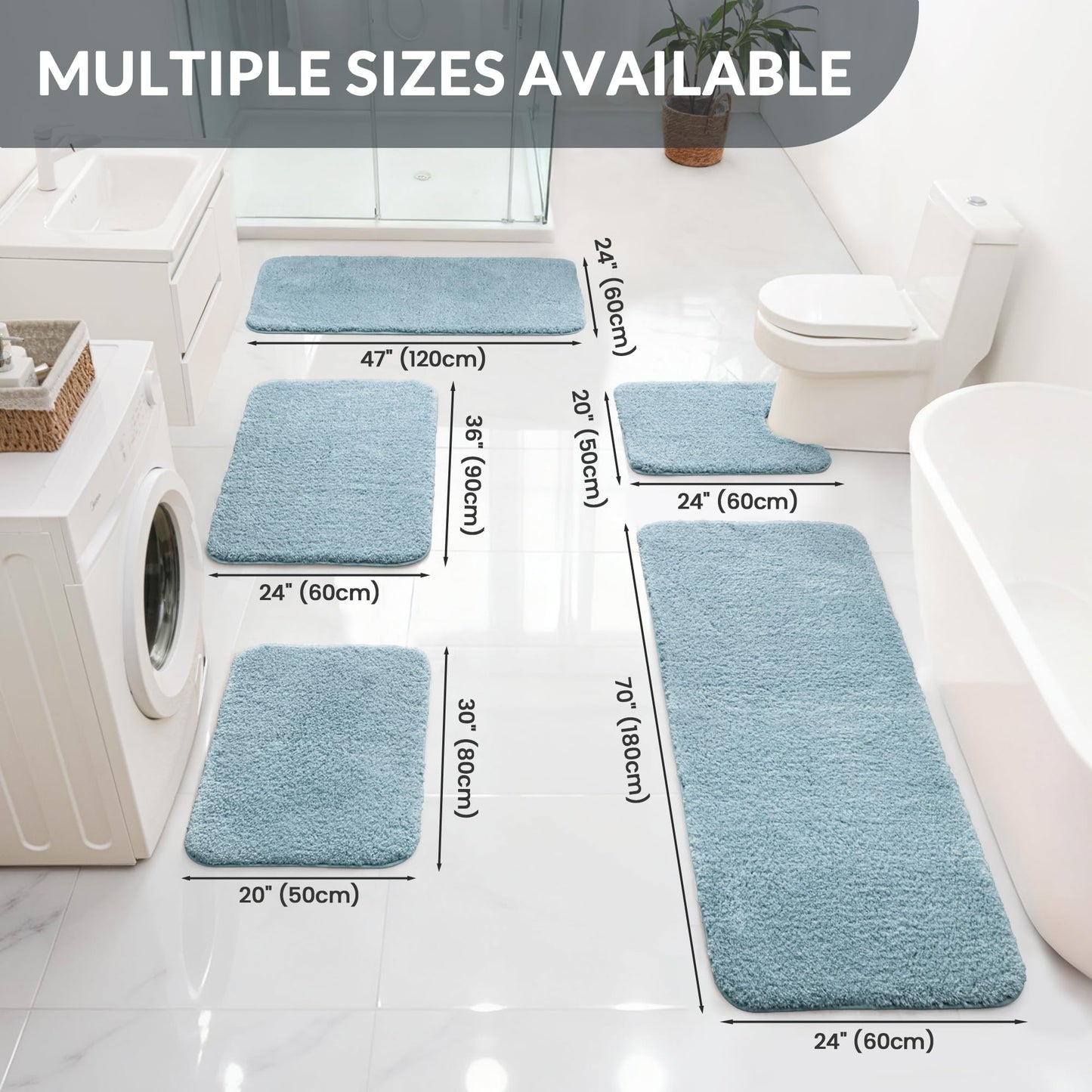Exclusivo Mezcla Bathroom Rugs Mat 17x24, Extra Soft Non Slip Absorbent Water Microfiber Bath Rugs, Machine Washable Quick Dry Bath Mats for Bathroom Floor, Shower, Home Decor, Solid Blue