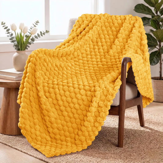 Exclusivo Mezcla Fleece Throw Blanket for Couch, Extra Large Fuzzy Mustard Yellow Bed Blankets, Soft Cozy Plush Sofa Throws for All Seasons, 50x60 Inches