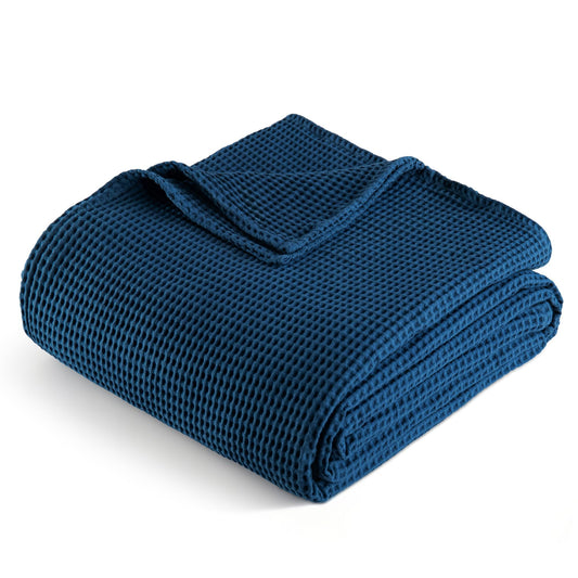 Exclusivo Mezcla 100% Cotton Waffle Weave Throw Blanket, Soft, Lightweight and Breathable Muslin Gauze Blanket for Couch, Sofa, All Season, 50"x70", Navy Blue