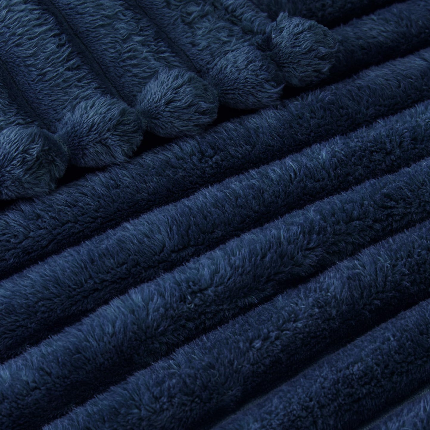 Exclusivo Mezcla California King Size Flannel Fleece Blanket, Super Soft Striped Jacquard Bed Oversized Blanket, Lightweight Fuzzy Cozy for All Seasons, 120x120 Inches, Navy Blue