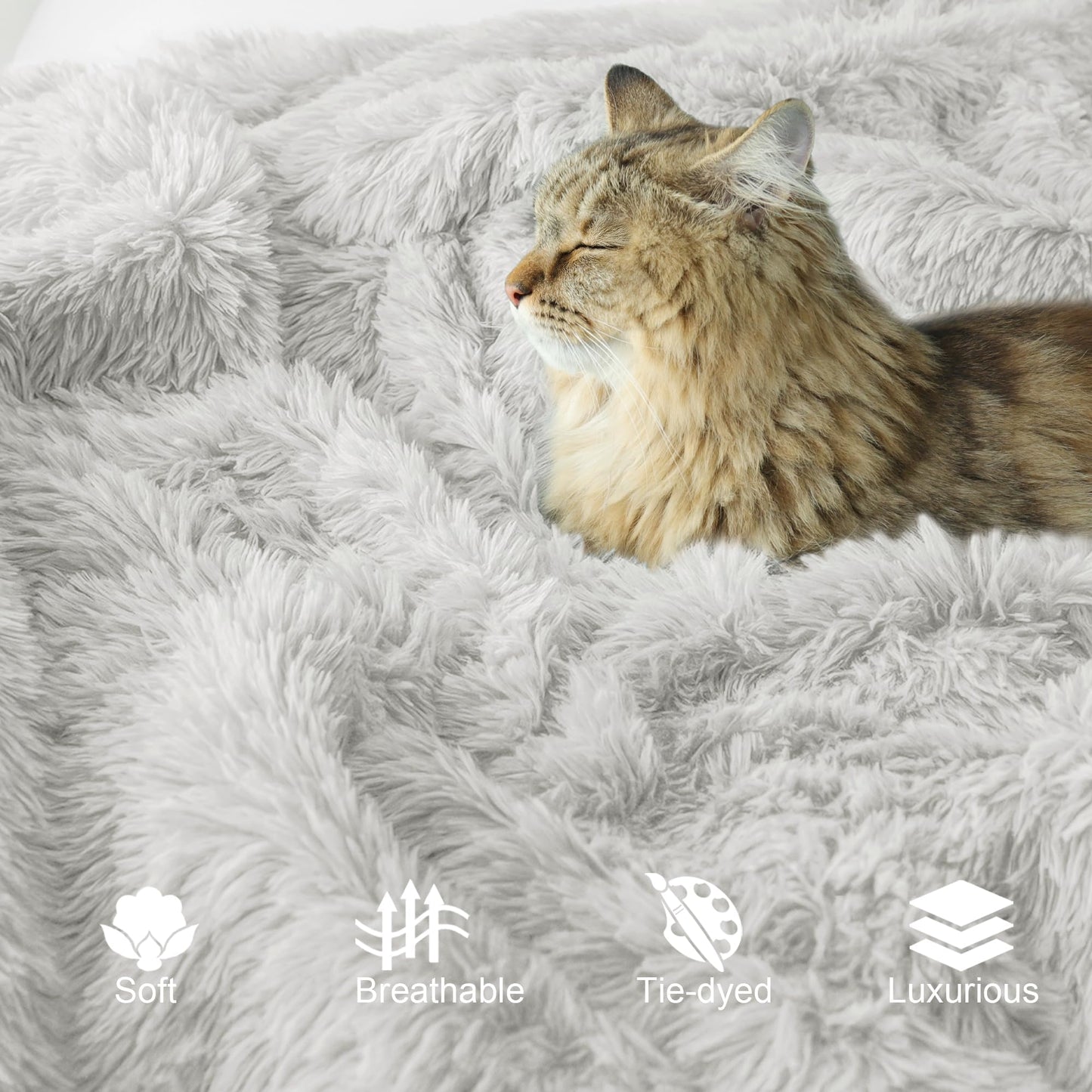 Exclusivo Mezcla Fuzzy Faux Fur Bed Blanket Queen Size, Reversible Shaggy Sherpa Fleece Blankets,Fluffy Plush Warm Throws for Couch, Bed, 90X90 Inches, Light Grey