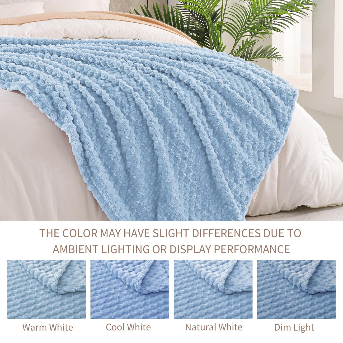 Exclusivo Mezcla Fleece Throw Blanket for Couch, Extra Large Fuzzy Stone Blue Bed Blankets, Soft Cozy Plush Sofa Throws for All Seasons, 50x60 Inches