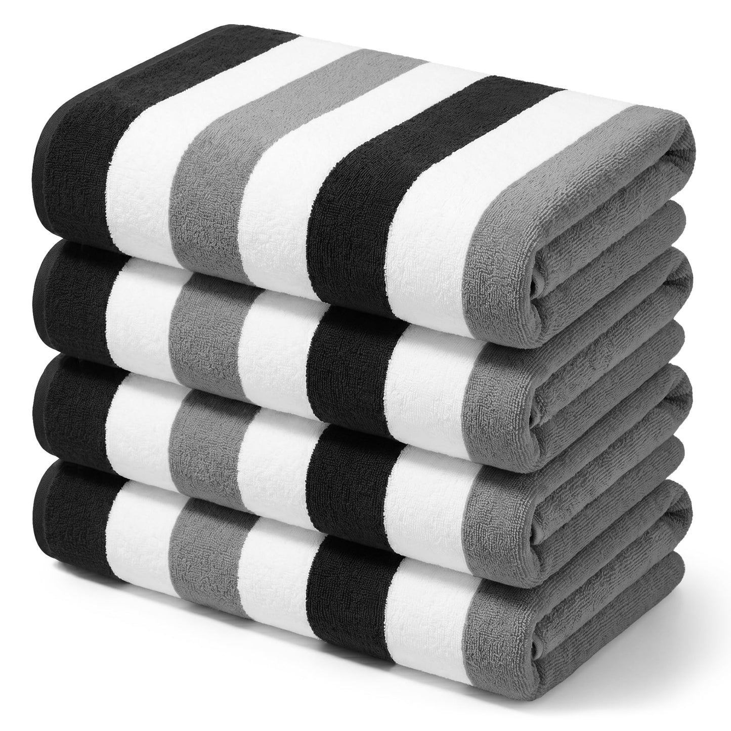 Exclusivo Mezcla 4-Pack Cotton Oversized 35"x70" Cabana Stripe Beach Towels, Super Absorbent Soft Plush Pool Towel, Bath Towel (Mixed Grey)