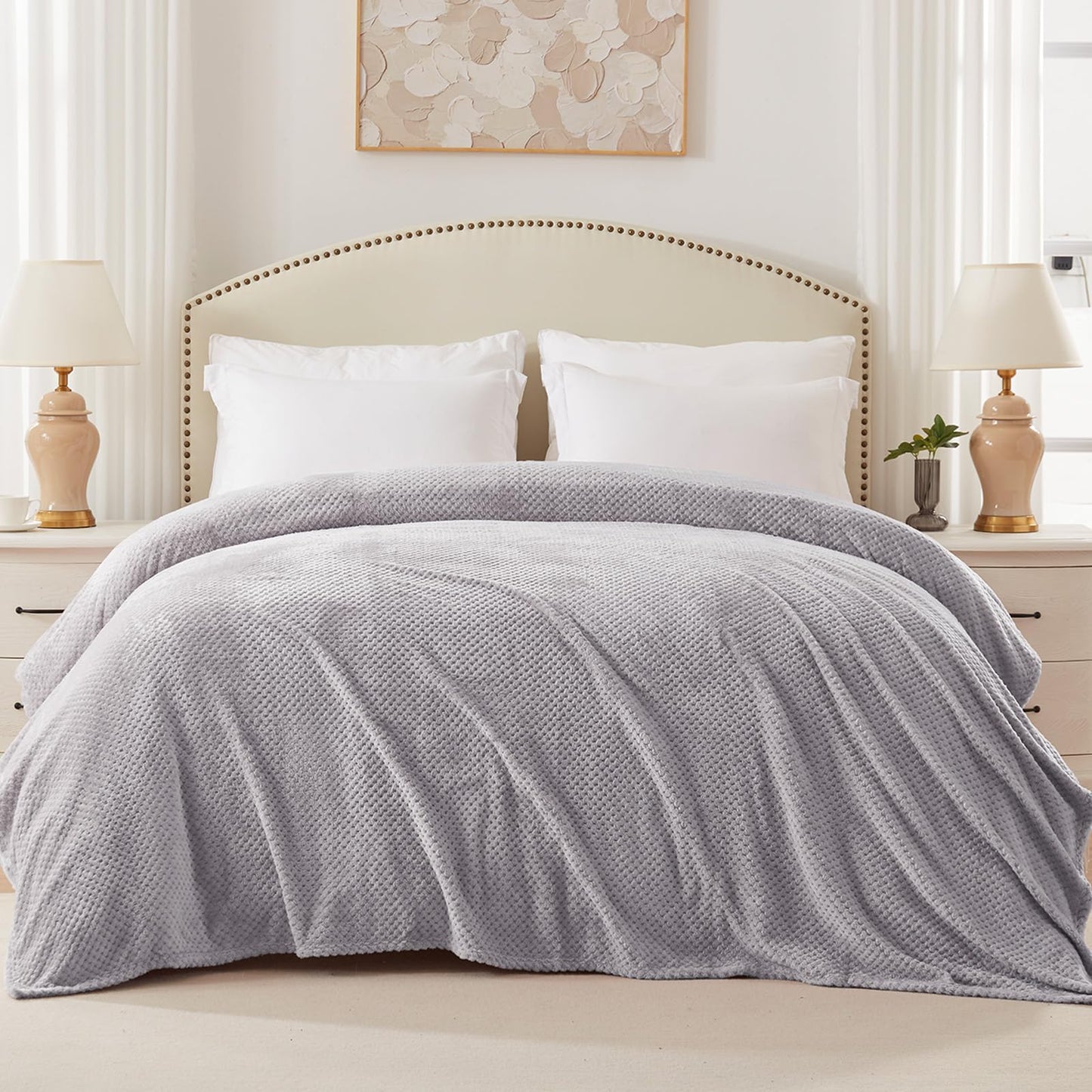 Exclusivo Mezcla Fleece Bed Blanket Twin Size, Super Soft and Warm Blankets for Couch, Sofa and Bed Waffle Textured, Cozy, Fuzzy and Lightweight (Light Grey, 60x80 inches)