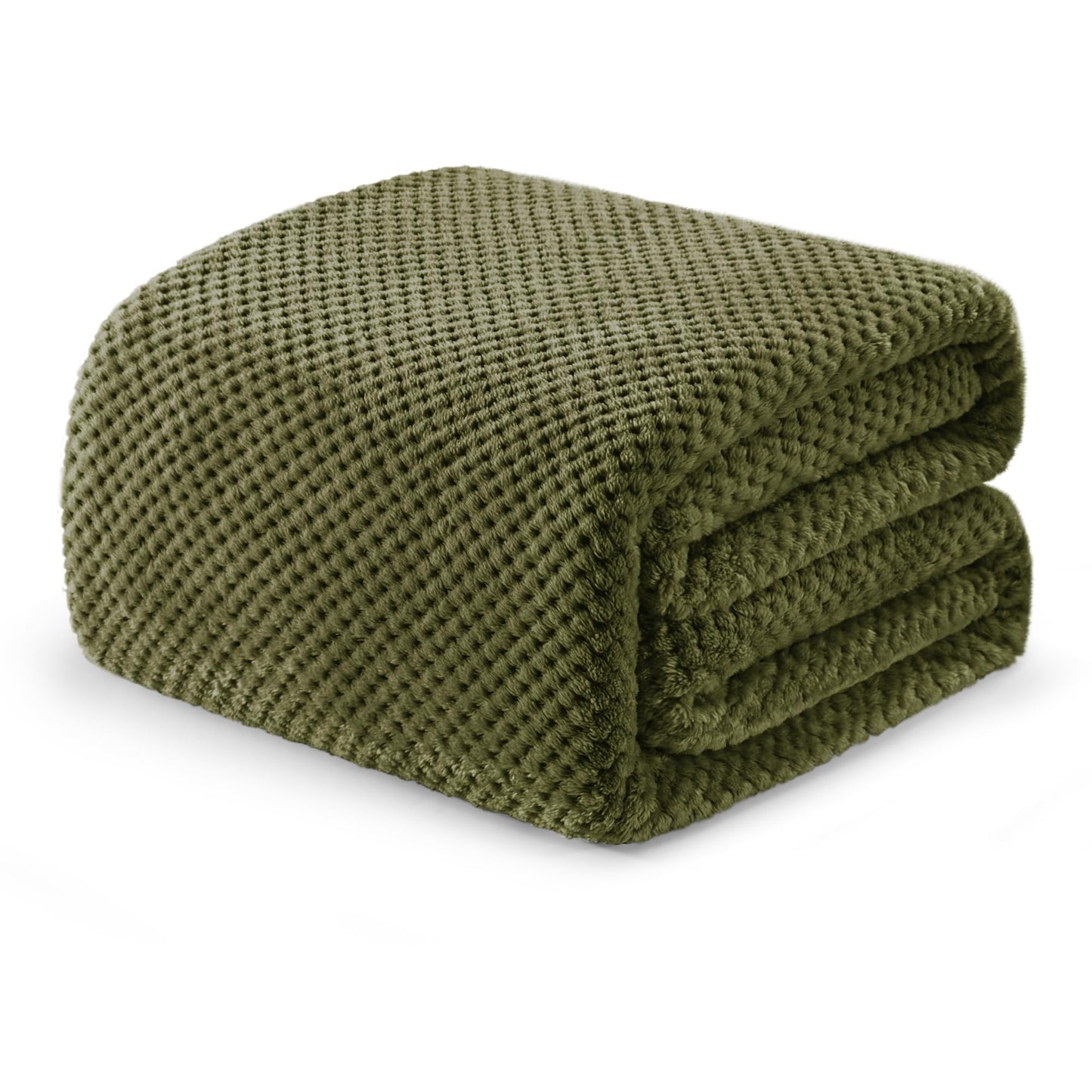 Exclusivo Mezcla Fleece Bed Blanket King Size, Super Soft and Warm Blankets for Couch, Sofa and Bed Waffle Textured, Cozy, Fuzzy and Lightweight (Olive Green, 90x104 Inches)