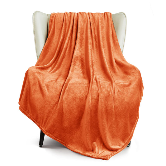Exclusivo Mezcla Fleece Throw XL Blanket for Couch, Sofa, Super Soft and Warm Burnt Orange Blankets, All Season, Cozy, Plush, Lightweight, 50x70 Inches