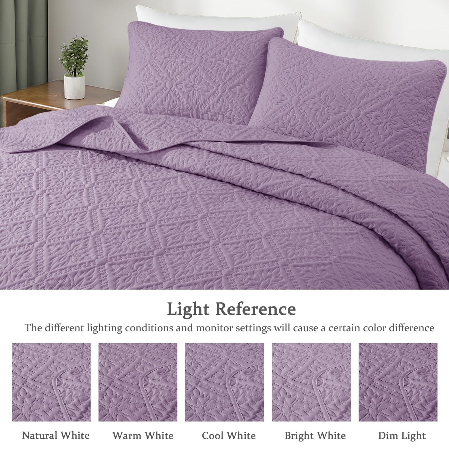 Exclusivo Mezcla California King Quilt Bedding Set, Lightweight Soft Bedspreads Coverlets with 2 Pillow Shams, Modern Dusty Lavender Oversized Quilts King Size for All Seasons