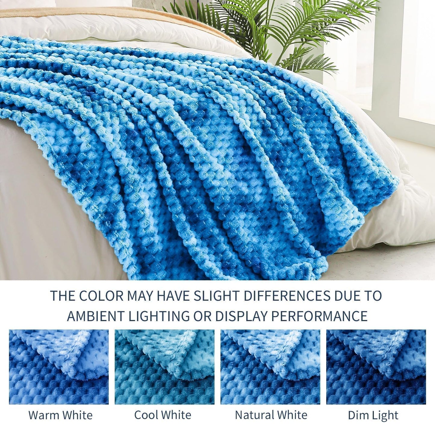 Exclusivo Mezcla Fleece Throw Blanket for Couch, Extra Large Fuzzy Tie-dye Cobalt Blue Bed Blankets, Soft Cozy Plush Sofa Throws for All Seasons, 50x70 Inches
