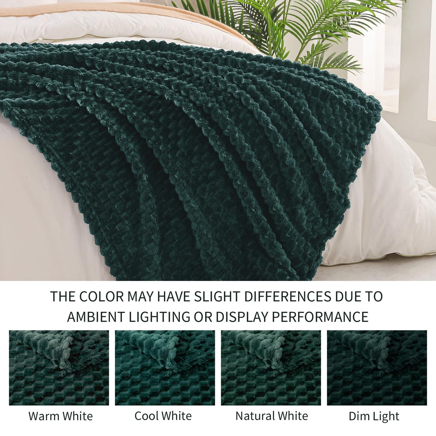 Exclusivo Mezcla Fleece California King Blanket for Bed, Oversized Fuzzy Forest Green Bed Blankets, Soft Cozy Plush Sofa Throws for All Seasons, 120x120 Inches