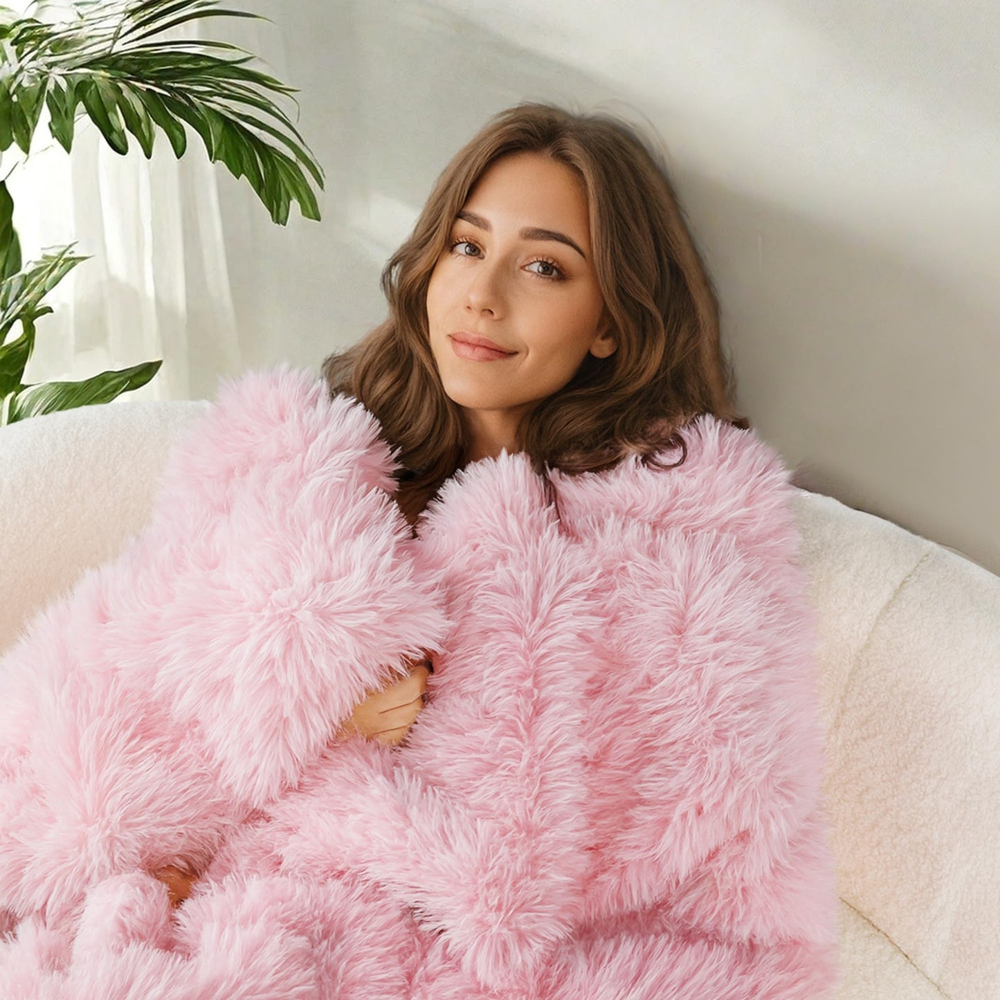 Exclusivo Mezcla Fuzzy Faux Fur Bed Blanket King Size, Reversible Shaggy Sherpa Fleece Blankets, Fluffy Plush Warm Throws for Couch, Bed, 90X104 Inches, Dusty Pink