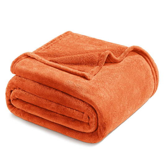 Exclusivo Mezcla Fleece Blanket Twin Size for Bed, Super Soft and Warm, All Season, Cozy, Plush, Lightweight, 60x80 Inches Burnt Orange