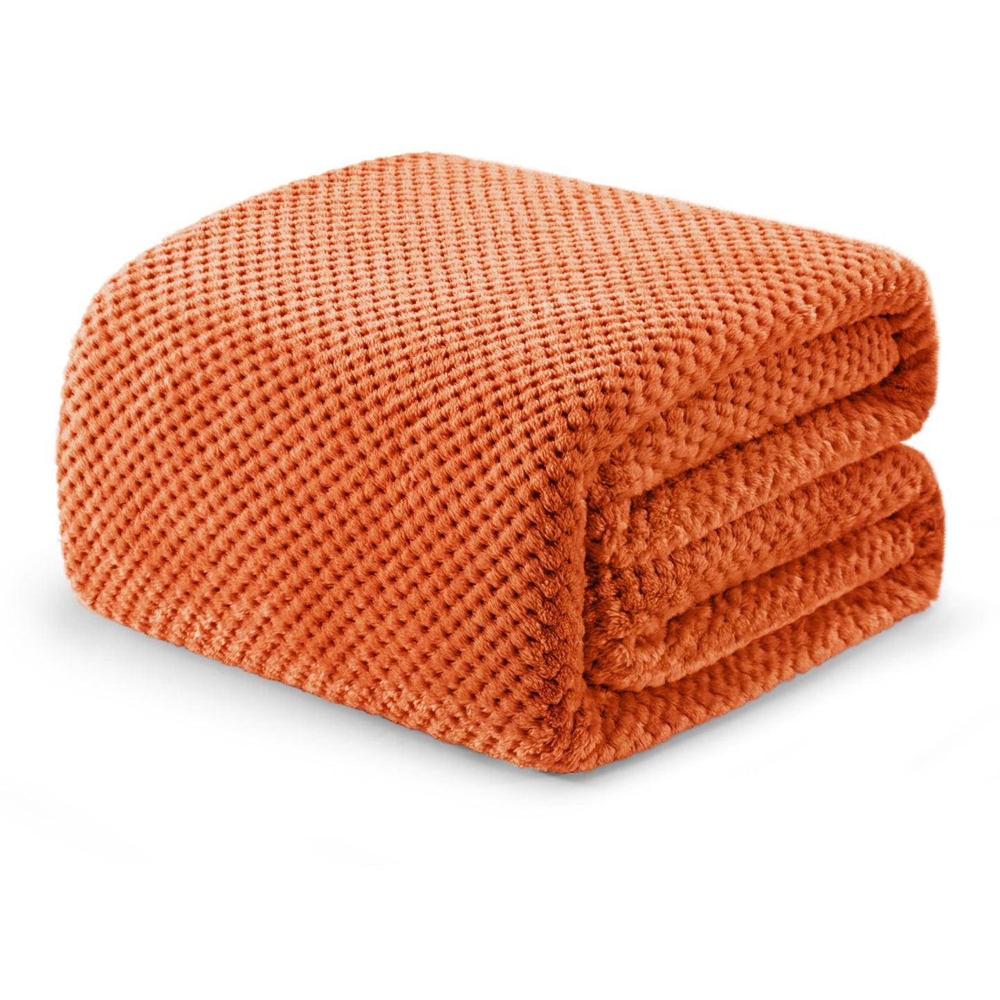 Exclusivo Mezcla Fleece Bed Blanket Queen Size, Super Soft and Warm Blankets for Couch, Sofa and Bed Waffle Textured, Cozy, Fuzzy and Lightweight (Burnt Orange, 90x90 Inches)
