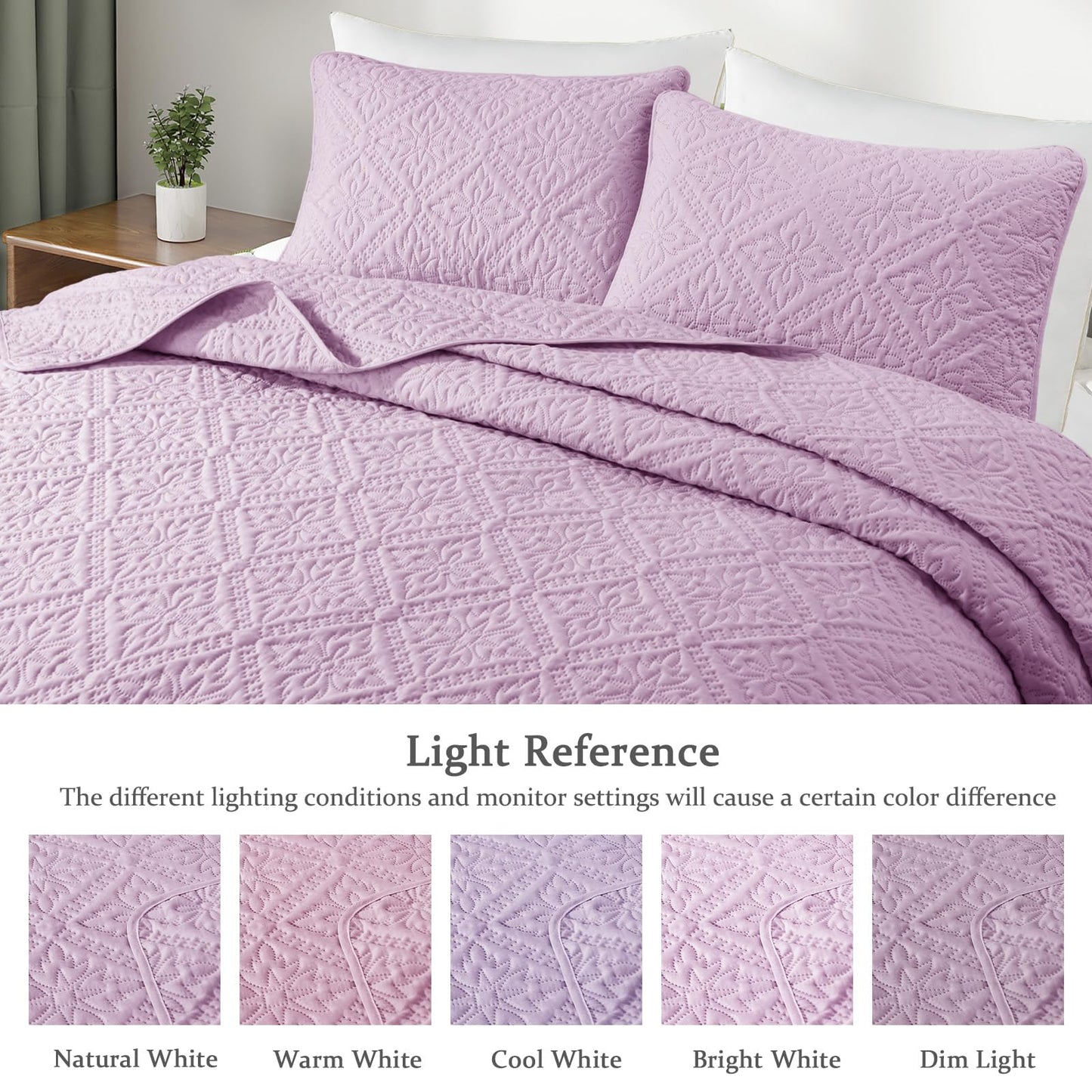 Exclusivo Mezcla Queen Quilt Bedding Set, Lightweight Soft Bedspreads Coverlets with 2 Pillow Shams, Modern Lilac Quilts Queen Full Size for All Seasons