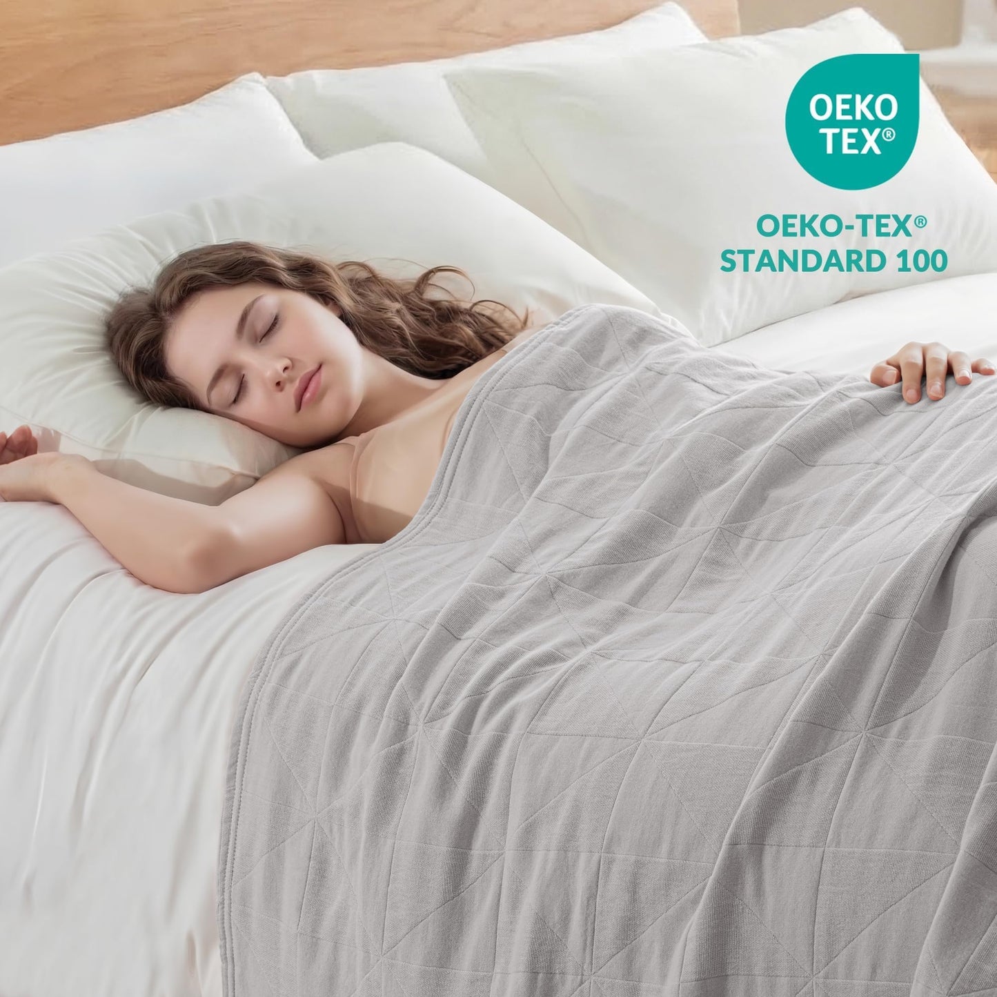 Exclusivo Mezcla 100% Cotton 4 Layers Muslin King Blanket for Bed, Moisture-wicking and Breathable Gauze Blanket with Geometric Pattern for Year Round Comfort, 90"x104", Light Grey