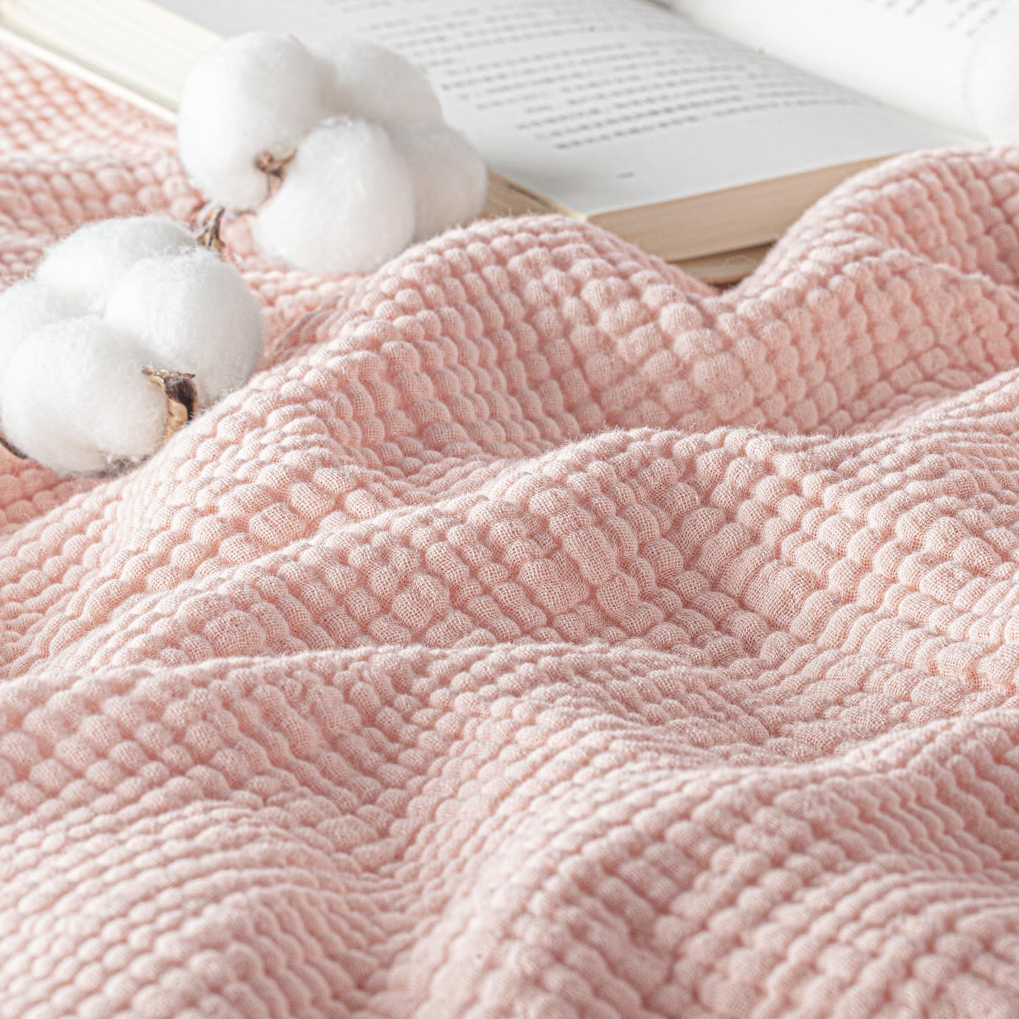 Exclusivo Mezcla 100% Cotton Muslin Twin Size Blanket,6 Layers Breathable and Lightweight Gauze Blankets for Bed, Soft Bedspread, 60"x80", Pink