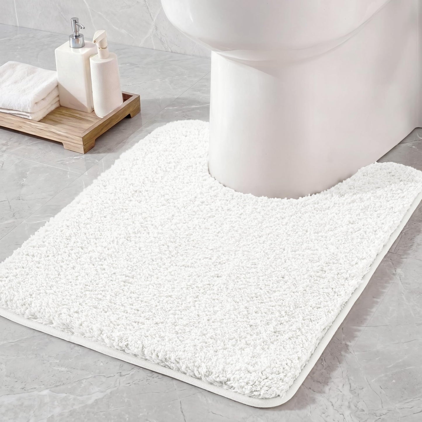 Exclusivo Mezcla Toilet Rugs U-Shaped 20x24, Extra Soft Non Slip Absorbent Water Microfiber Bath Rugs, Machine Washable Quick Dry Bath Mats for Toilet, Solid Ivory
