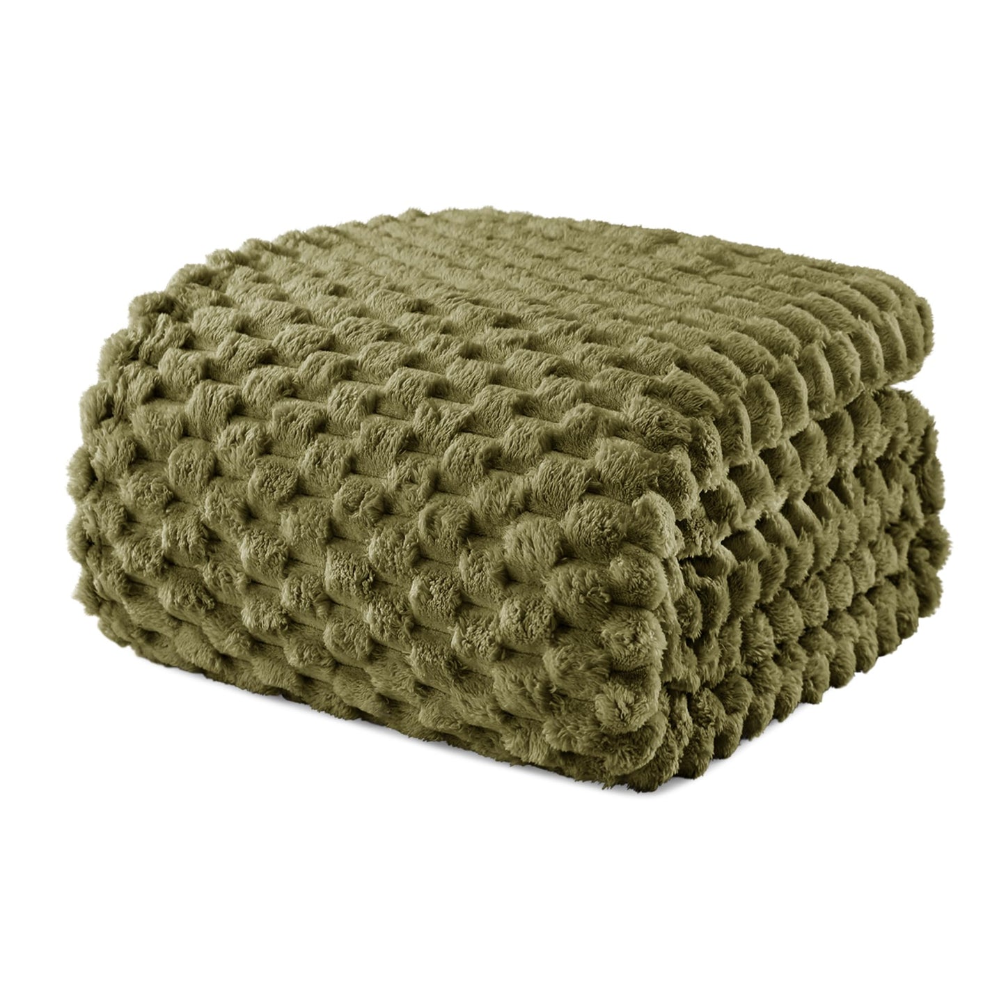 Exclusivo Mezcla Fleece Queen Blanket for Bed, Extra Large Fuzzy Olive Green Bed Blankets, Soft Cozy Plush Sofa Throws for All Seasons, 90x90 Inches