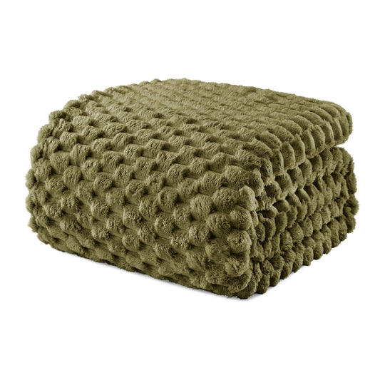 Exclusivo Mezcla Fleece King Blanket for Bed, Extra Large Fuzzy Olive Green Bed Blankets, Soft Cozy Plush Sofa Throws for All Seasons, 90x104 Inches