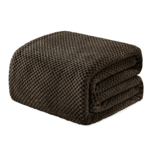 Exclusivo Mezcla Fleece Bed Blanket Twin Size, Super Soft and Warm Blankets for Couch, Sofa and Bed Waffle Textured, Cozy, Fuzzy and Lightweight (Coffee, 60x80 Inches)