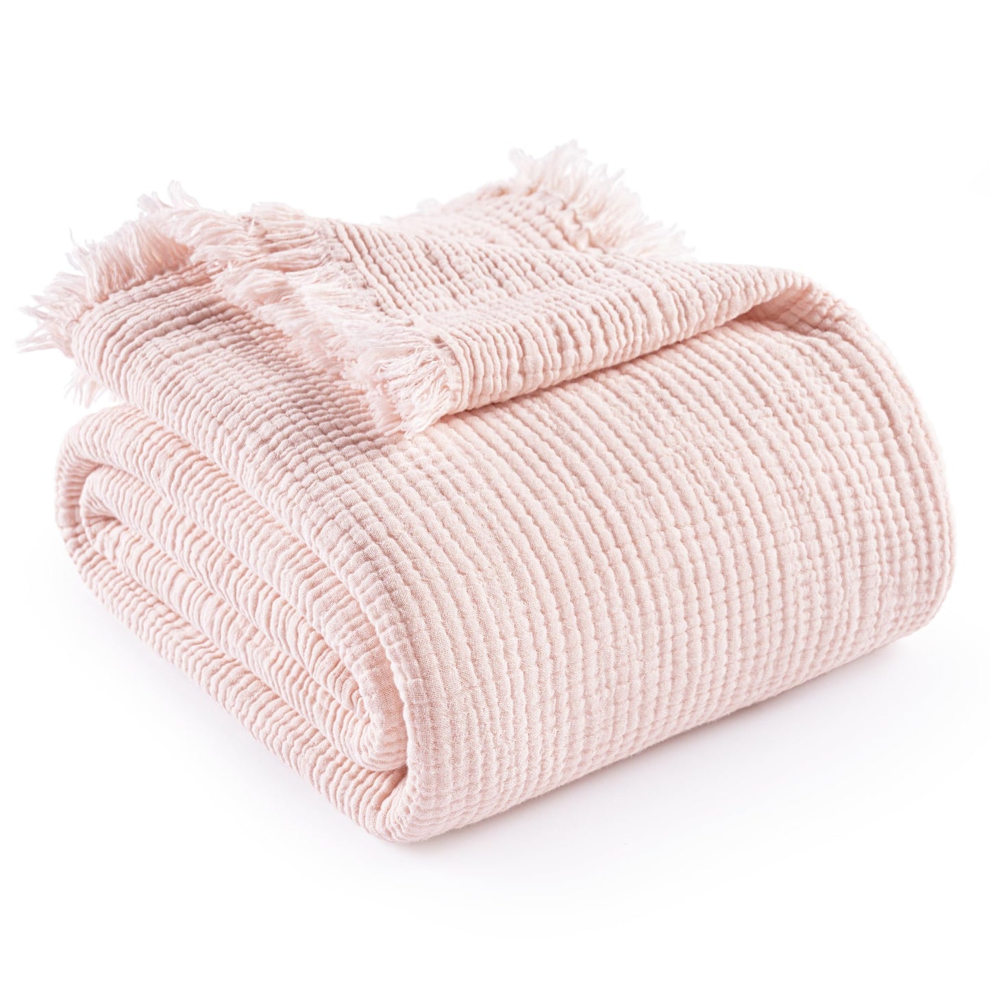 Exclusivo Mezcla 100% Cotton Muslin Throw Blanket , 6 Layers Breathable and Lightweight Gauze Blankets for Couch, Soft, Decorative, 50"x70", Pink
