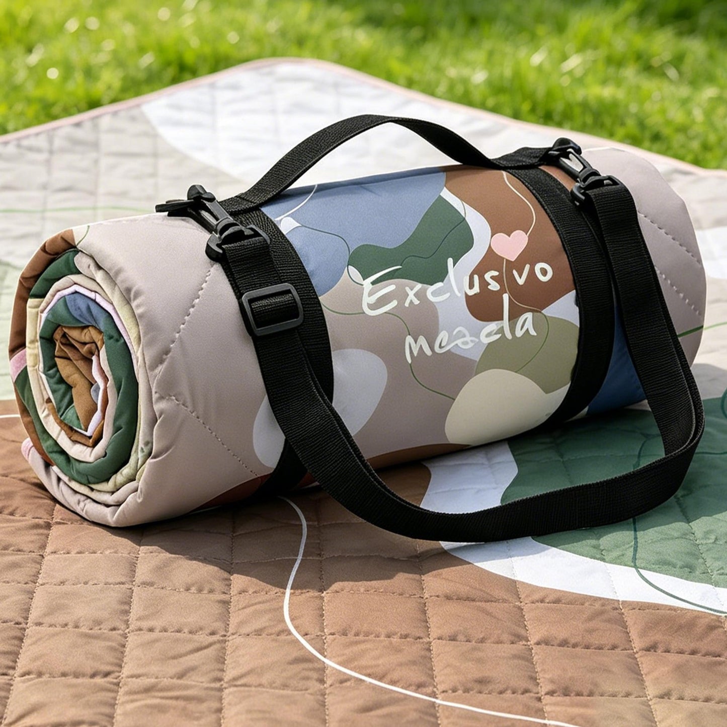 Exclusivo Mezcla Waterproof Picnic Blankets 3-Layer 80"x 80" Large Sandproof Beach Blanket Foldable Outdoor Blanket for Camping on Grass Picnic Mat, Abstract Brown