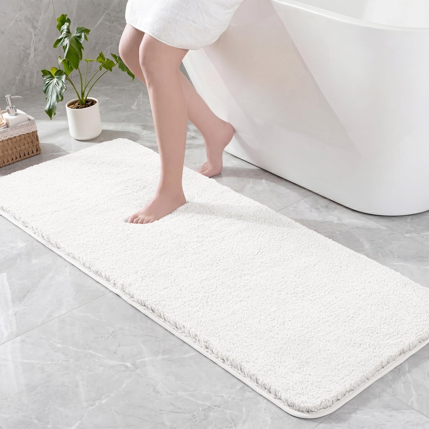 Exclusivo Mezcla Bathroom Rugs Mat 24x70, Extra Soft Non Slip Absorbent Water Microfiber Bath Rugs, Machine Washable Quick Dry Bath Mats for Bathroom Floor, Shower, Home Decor, Solid Ivory