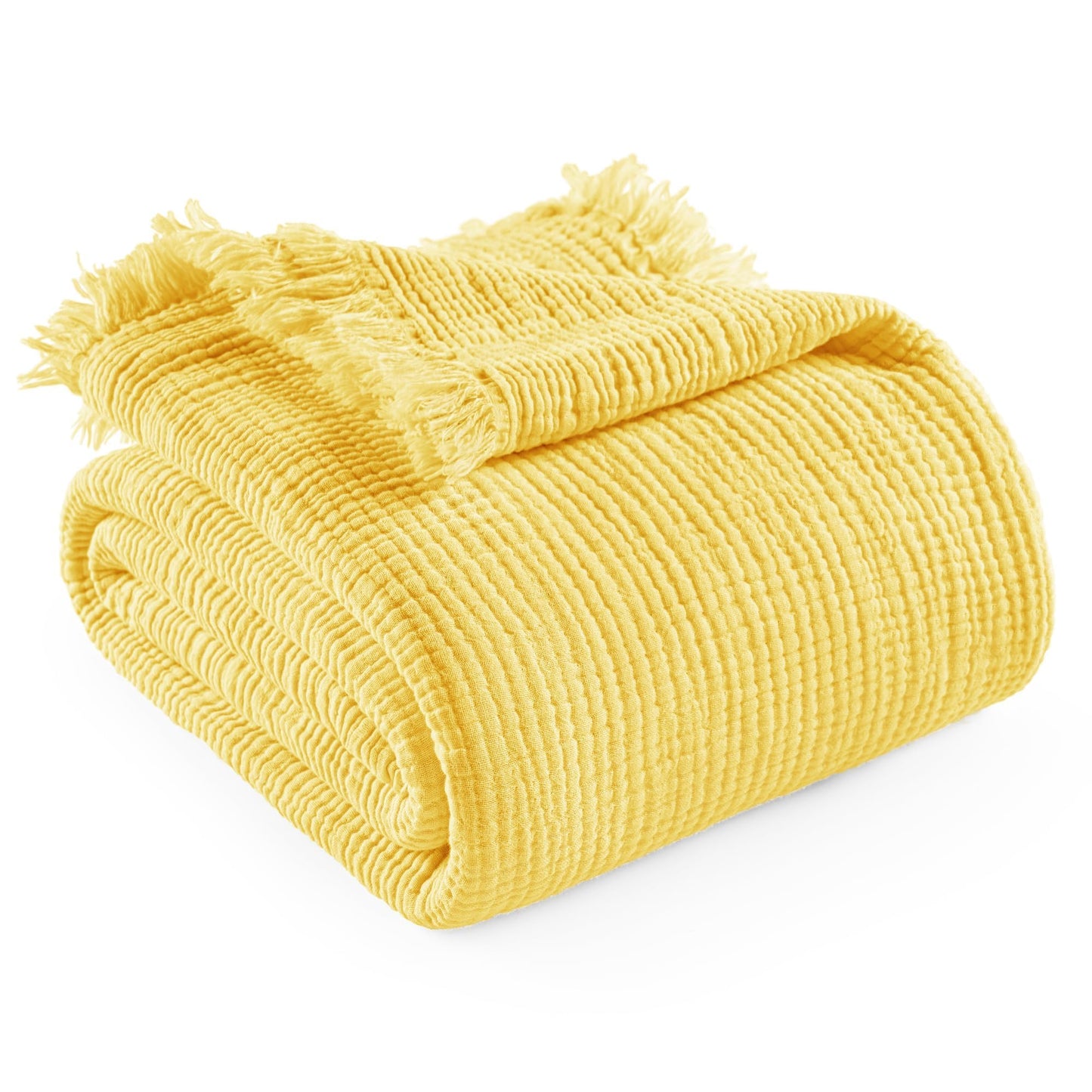 Exclusivo Mezcla 100% Cotton Muslin Twin Size Blanket, 6 Layers Breathable and Lightweight Gauze Blankets for Bed, Soft Bedspread, 60"x80", Yellow