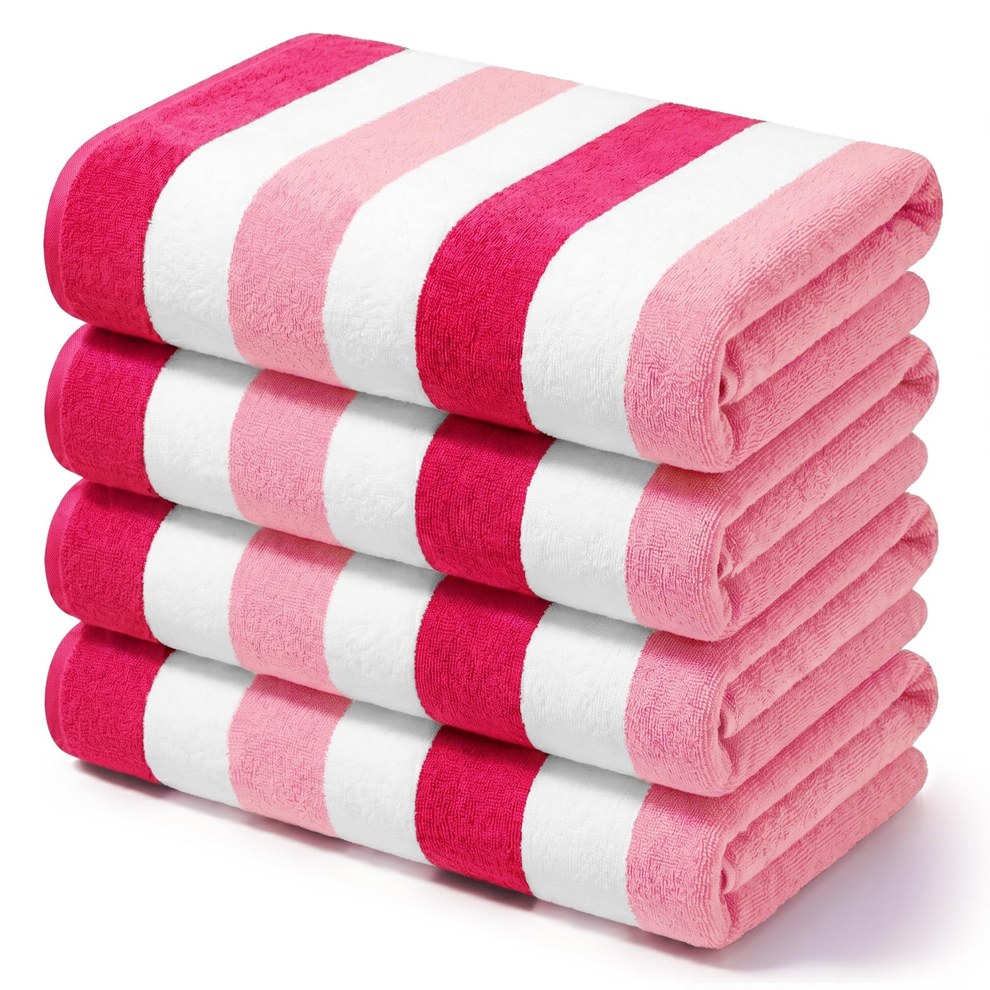Exclusivo Mezcla 4-Pack Cotton Oversized 35"x70" Cabana Stripe Beach Towels, Super Absorbent Soft Plush Pool Towel, Bath Towel (Mixed Pink)