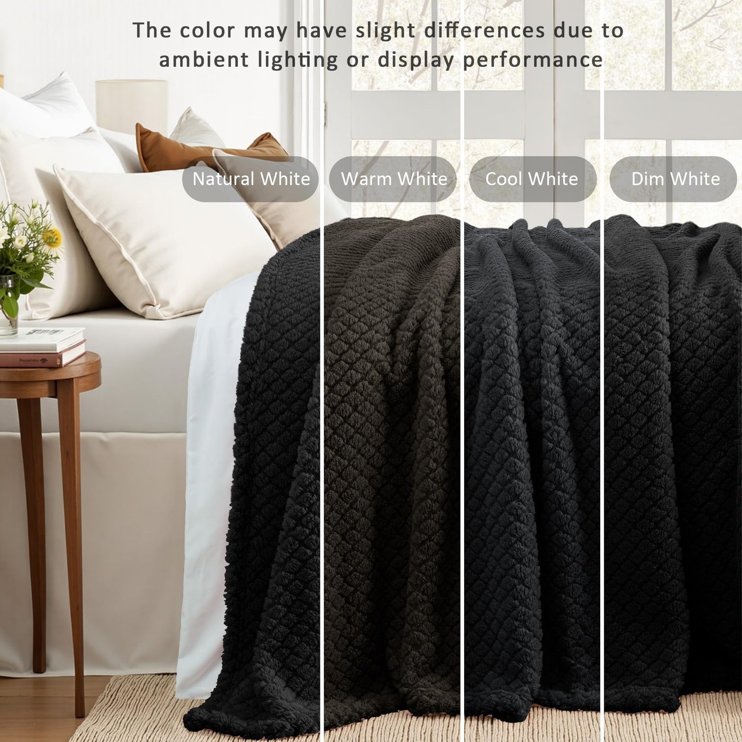 Exclusivo Mezcla Fleece Throw Blanket for Couch, Super Soft Jacquard Bed Blanket, Lightweight Fuzzy Warm for All Seasons, 50x60 Inches, Black