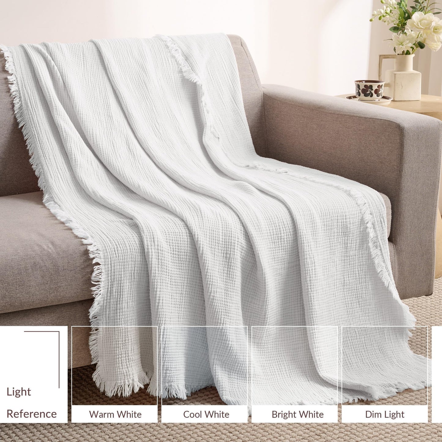 Exclusivo Mezcla 100% Cotton Muslin Twin Size Blanket 330 GSM, 6 Layers Breathable and Lightweight Gauze Blankets for Bed, Soft Bedspread, 60"x80", Light Grey
