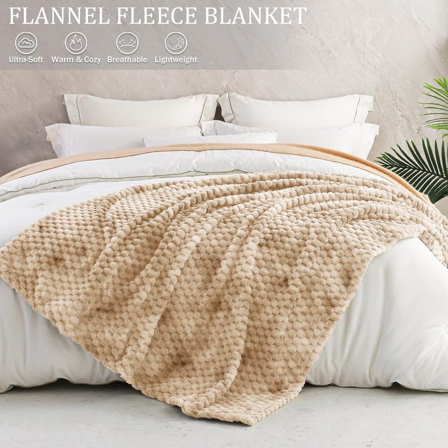 Exclusivo Mezcla Fleece Twin Blanket for Bed, Extra Large Fuzzy Tie-dye Camel Bed Blankets, Soft Cozy Plush Sofa Throws for All Seasons, 90x66 Inches