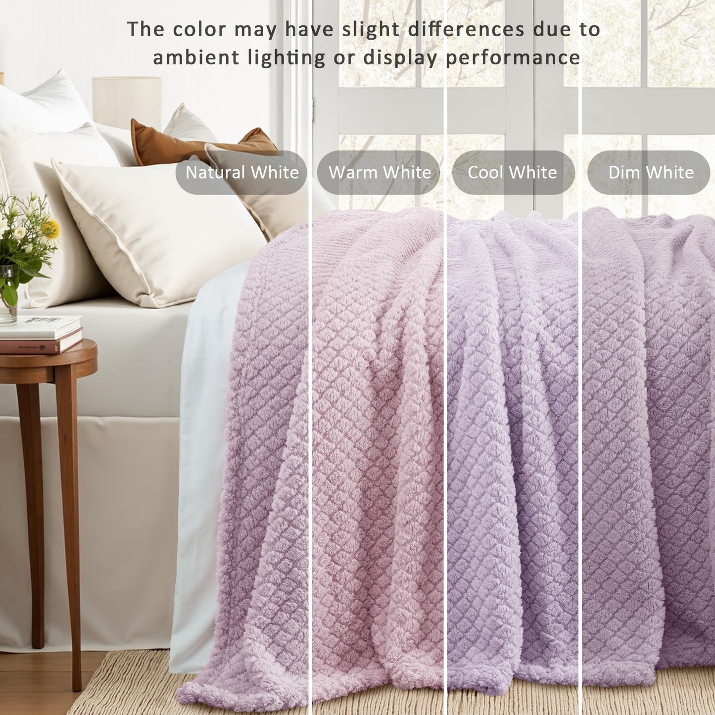 Exclusivo Mezcla Twin Size Flannel Fleece Blanket, Super Soft Jacquard Bed Blanket, Lightweight Fuzzy Warm for All Seasons, 60x80 Inches, Lilac Purple