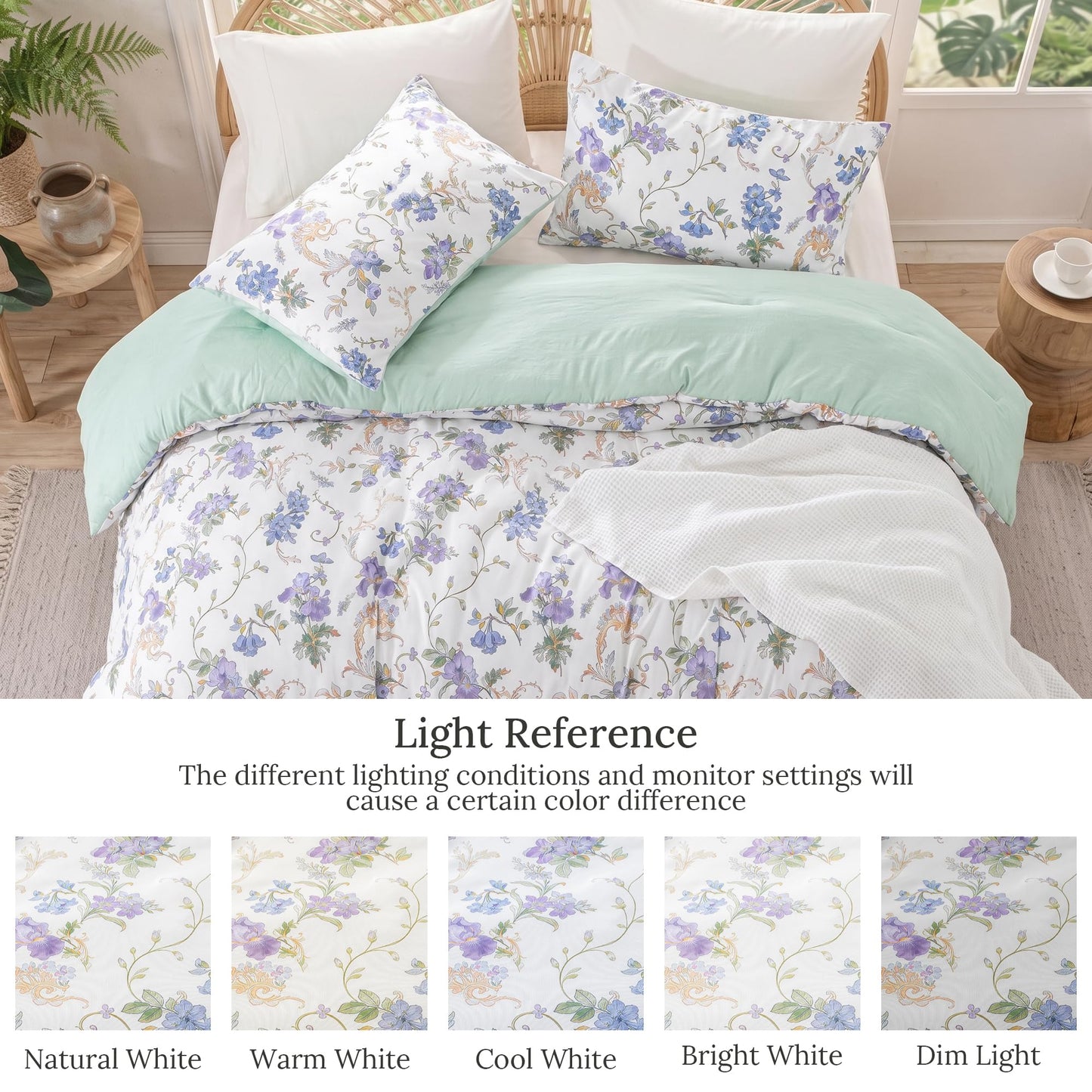 Exclusivo Mezcla Floral Full Comforter Set, 3 Pieces Lightweight Reversible Soft Bedding Comforters for All Seasons, Lilac Botanical Flowers Pattern
