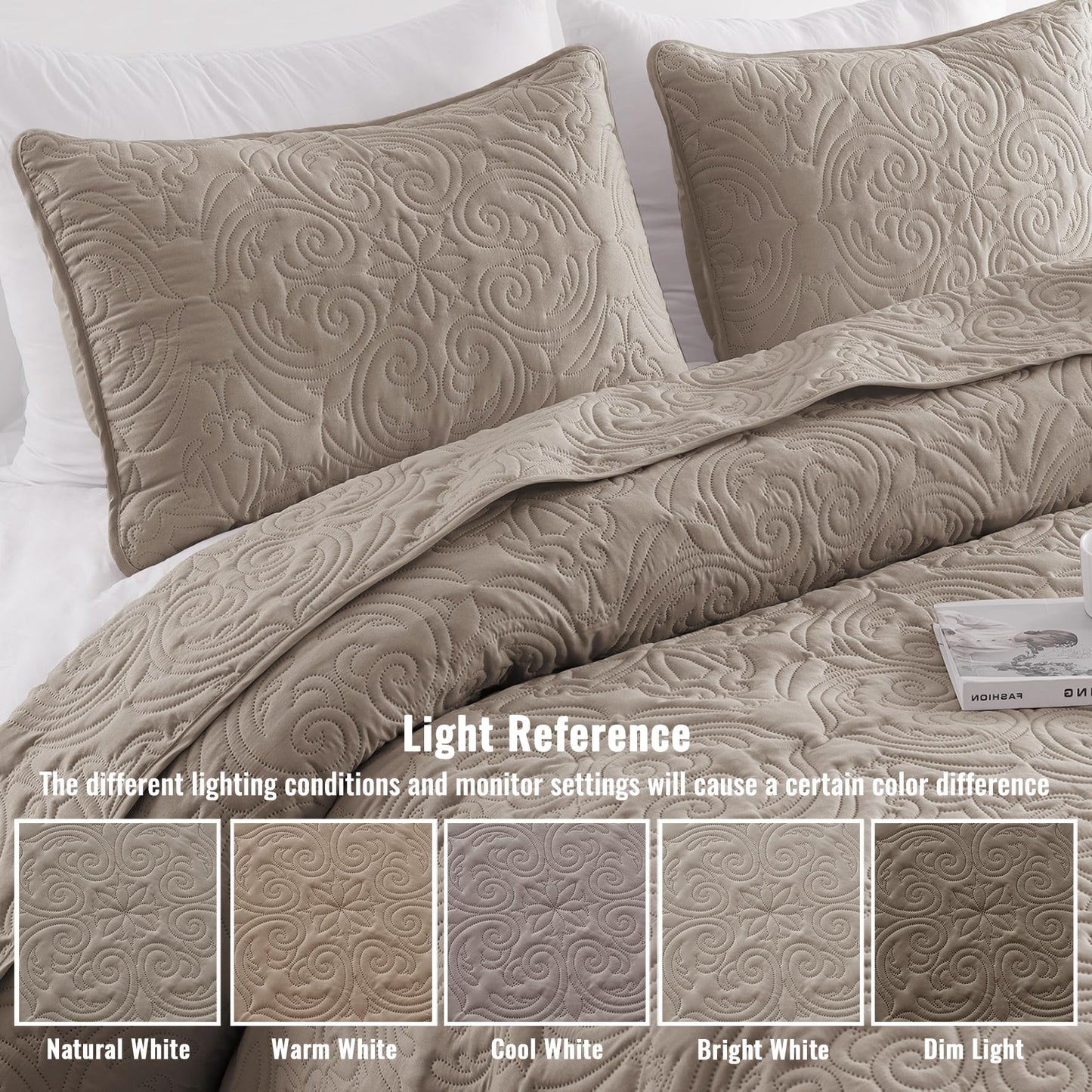 Exclusivo Mezcla Twin Quilt Bedding Set with 1 Pillow Sham, Lightweight Taupe Twin Size Quilt Bedspread with Vintage Damask Pattern, Soft Bedspreads Coverlets for All Seasons