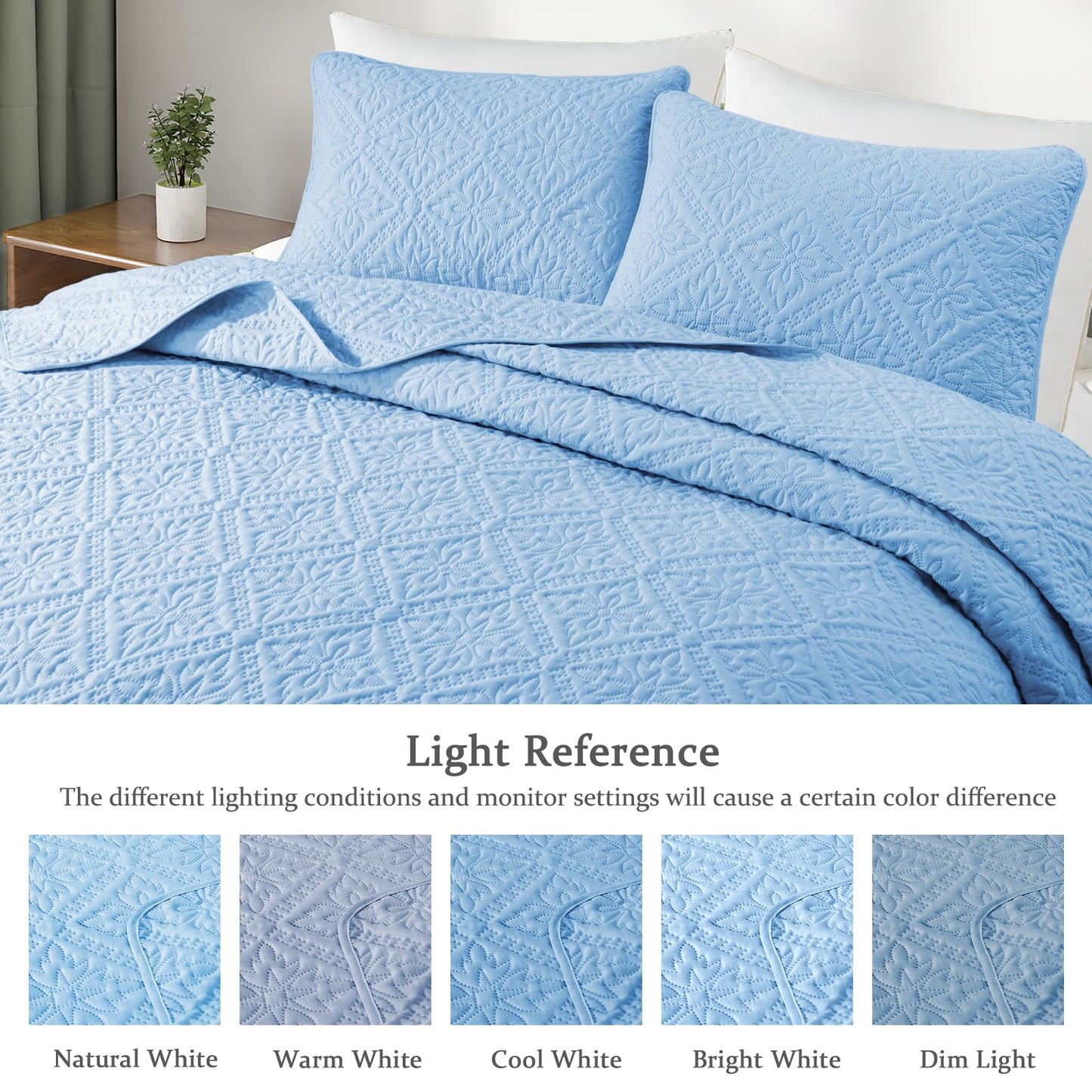 Exclusivo Mezcla California King Quilt Bedding Set, Lightweight Soft Bedspreads Coverlets with 2 Pillow Shams, Modern Light Blue Oversized Quilts King Size for All Seasons
