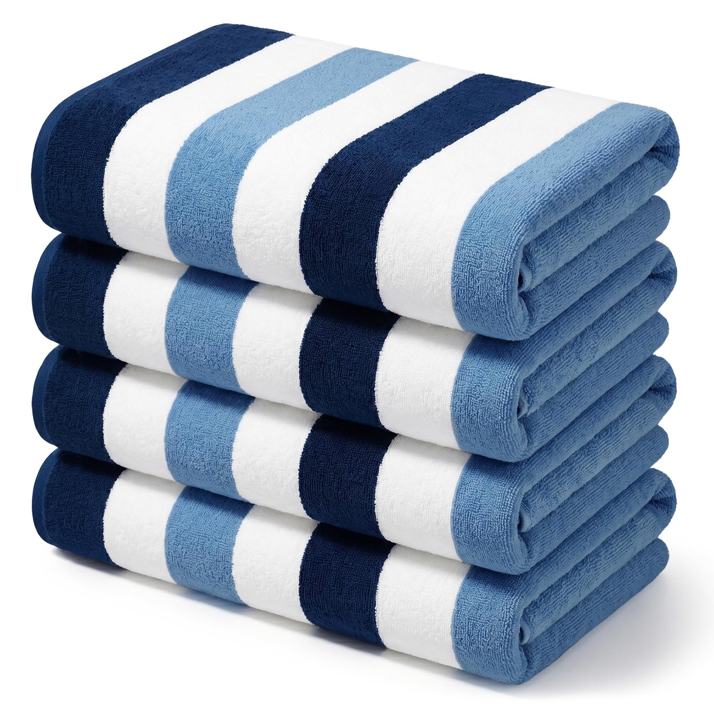 Exclusivo Mezcla 4-Pack Cotton Oversized 35"x70" Cabana Stripe Beach Towels, Super Absorbent Soft Plush Pool Towel, Bath Towel (Mixed Navy)