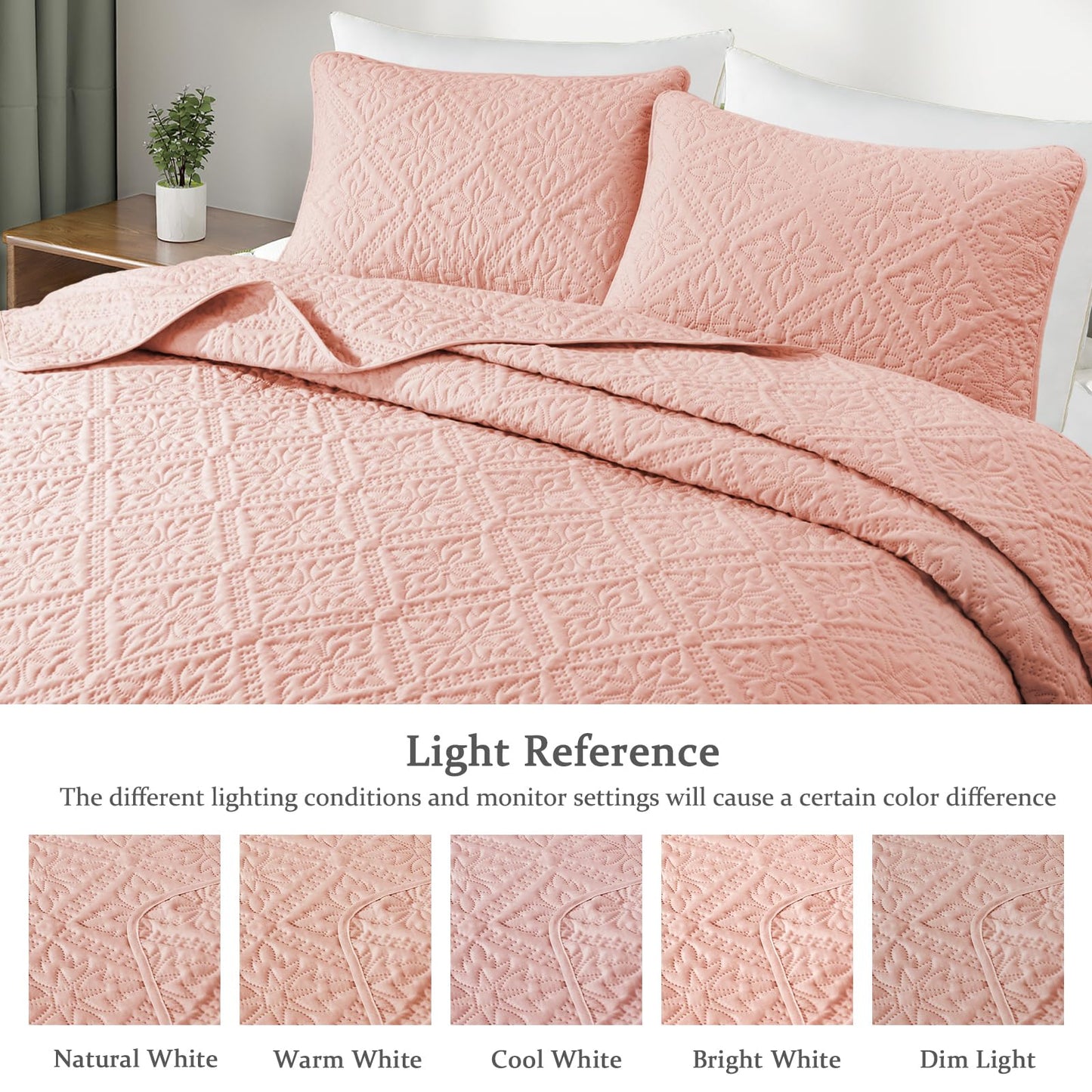 Exclusivo Mezcla California King Quilt Bedding Set, Lightweight Soft Bedspreads Coverlets with 2 Pillow Shams, Modern Blush Pink Oversized Quilts King Size for All Seasons